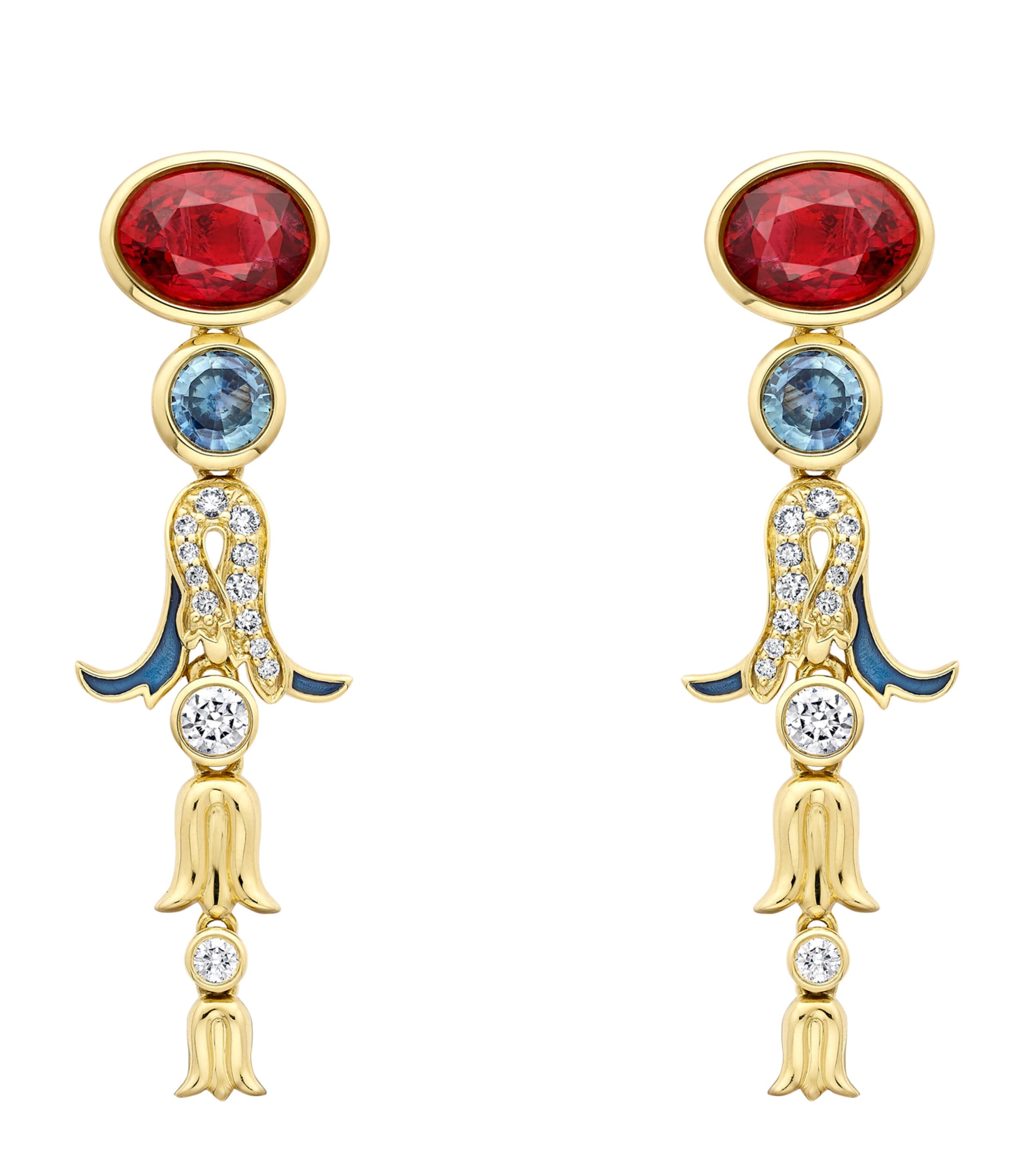 Boodles Yellow Gold, Diamond and Gemstone Presence Chamber Palace Drop Earrings Red Image 1