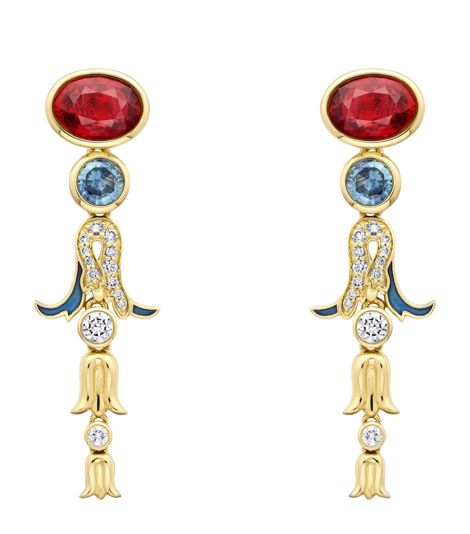 Boodles Yellow Gold, Diamond and Gemstone Presence Chamber Palace Drop Earrings Red Image 1
