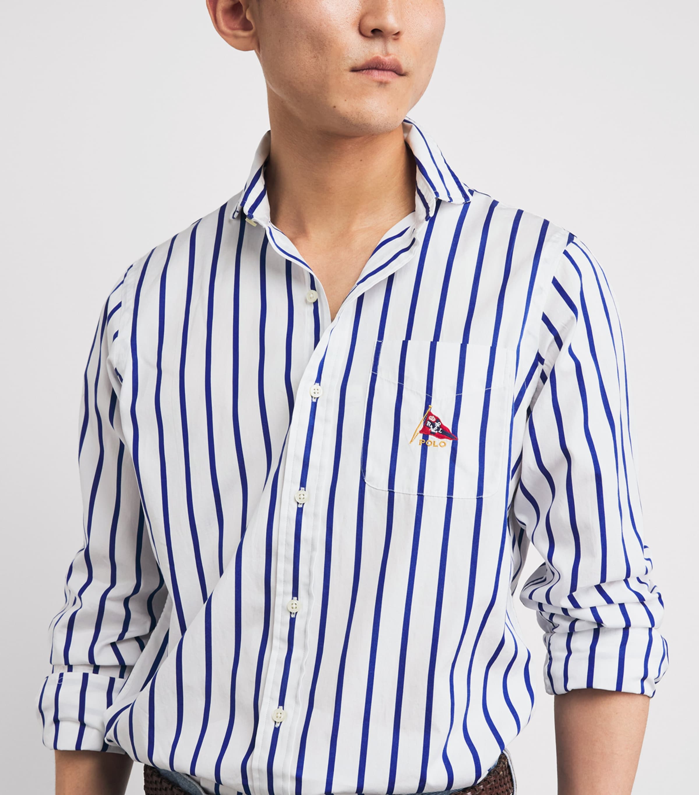 Polo Ralph Lauren Mens Broadcloth Stripe Shirt White Royal Image 3