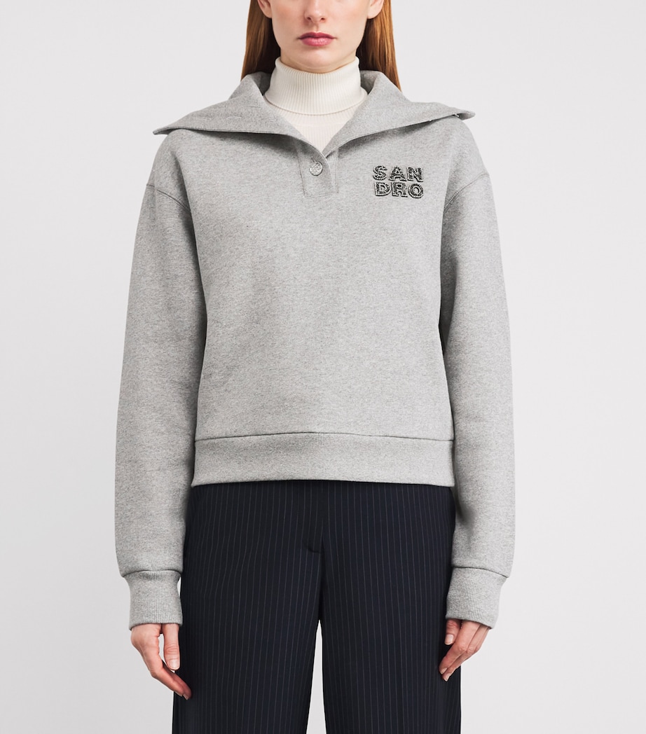 Cotton-Blend Embroidered Sweater GREY Image 3