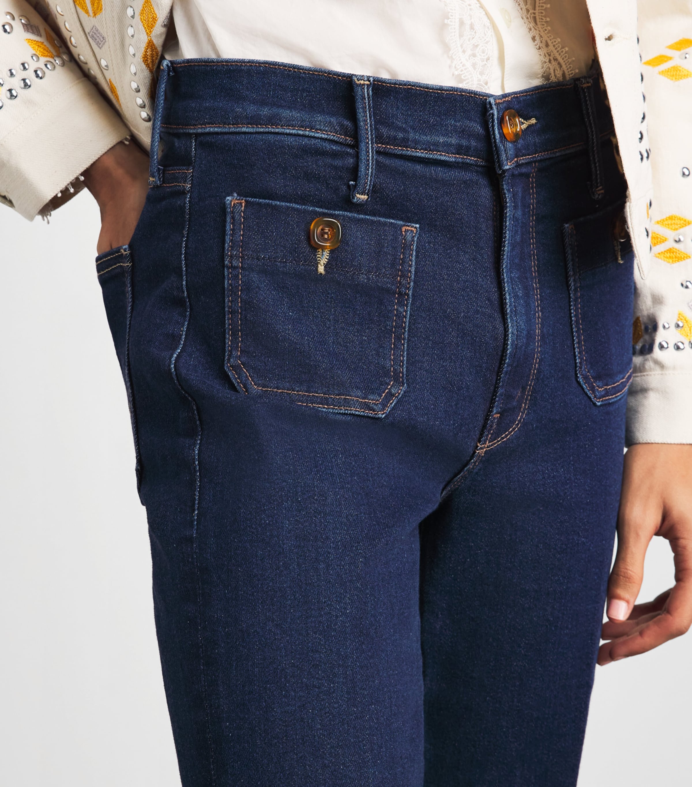 MOTHER Womens Patch Pocket The Doozy High-Rise Flared Jeans Retrograde Rodeo Image 3