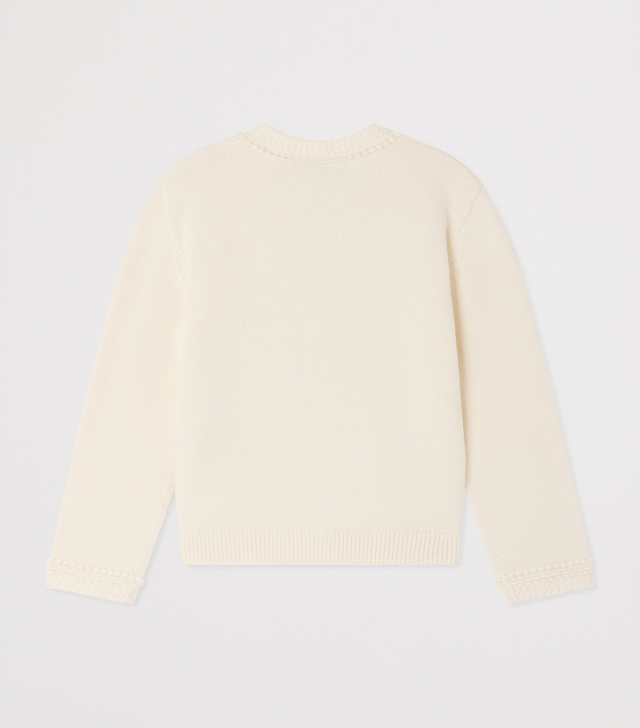 Bonpoint Cotton-Cashmere Stitch-Detail Cardigan (10-14 Years) Craie Image 2