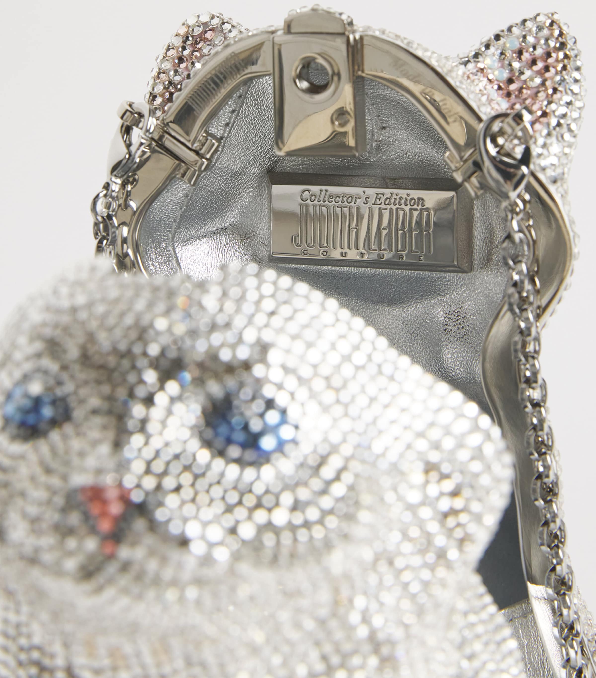 Crystal-Embellished Kitten Clutch Bag SBDMT SLV BL DIA MLT Image 4