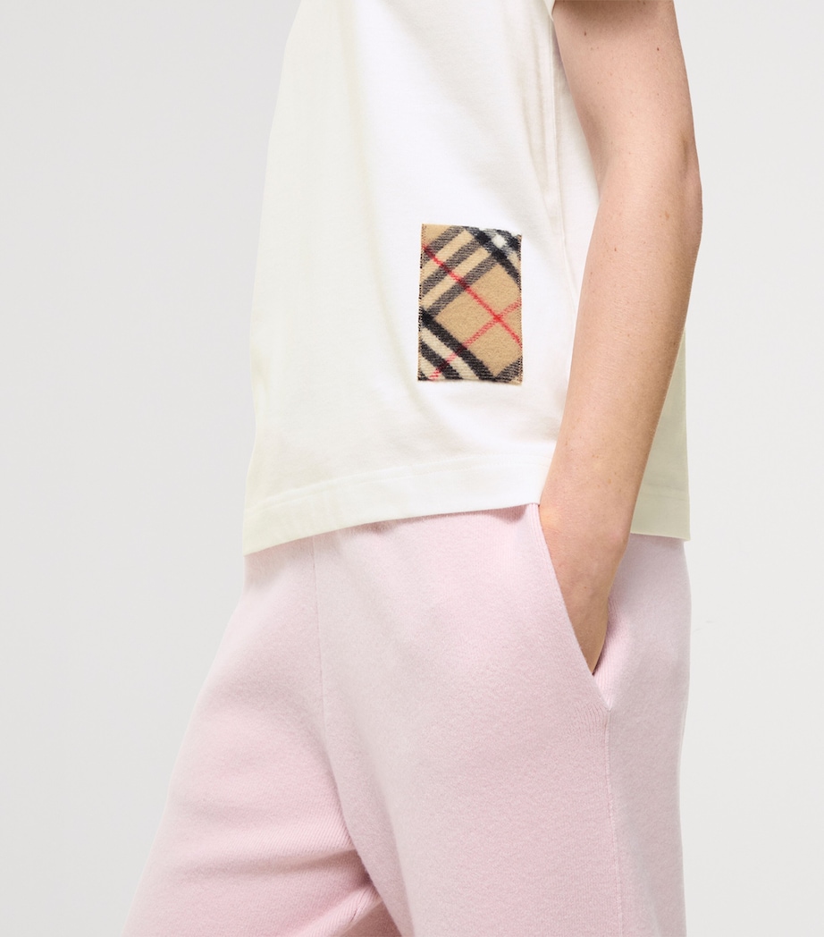 Burberry Womens Cotton Check-Patch T-Shirt Chalk Image 3