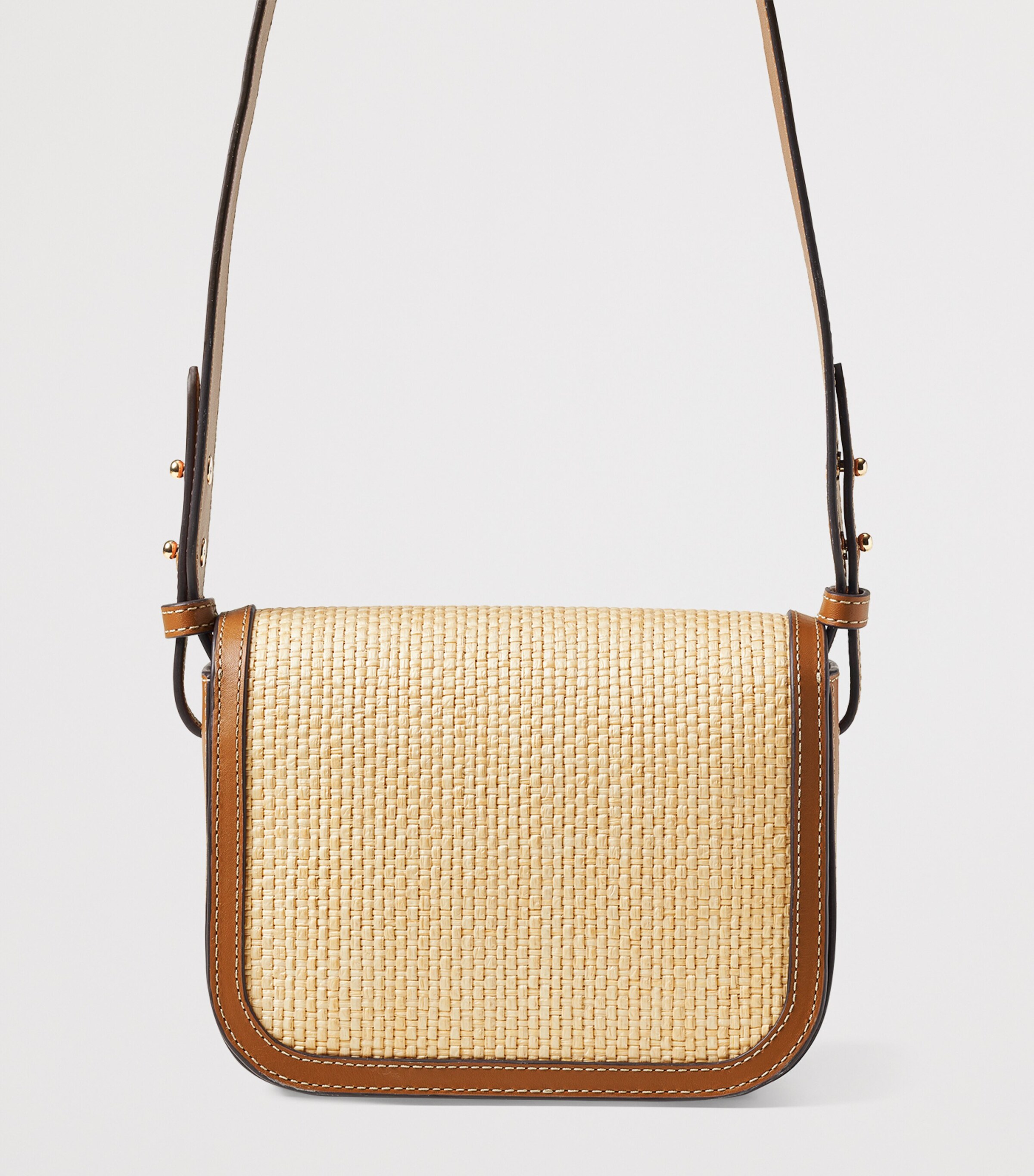 Leather Raffia-Front Ella Cross-Body Bag NEUTRAL Image 3
