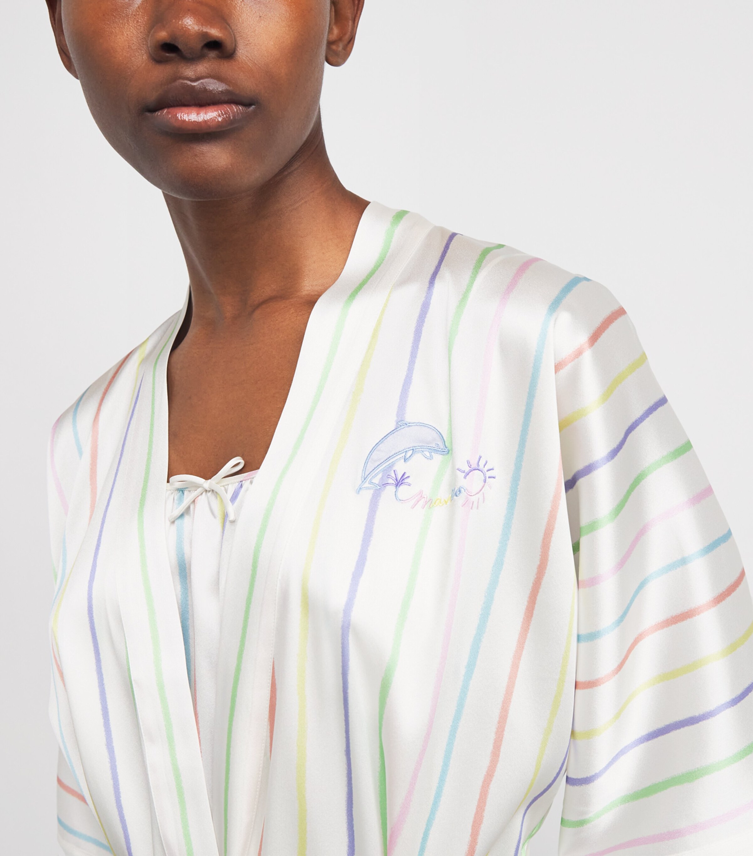 Silk-Blend Ocean Stripe Robe OCEAN STRIPE Image 6