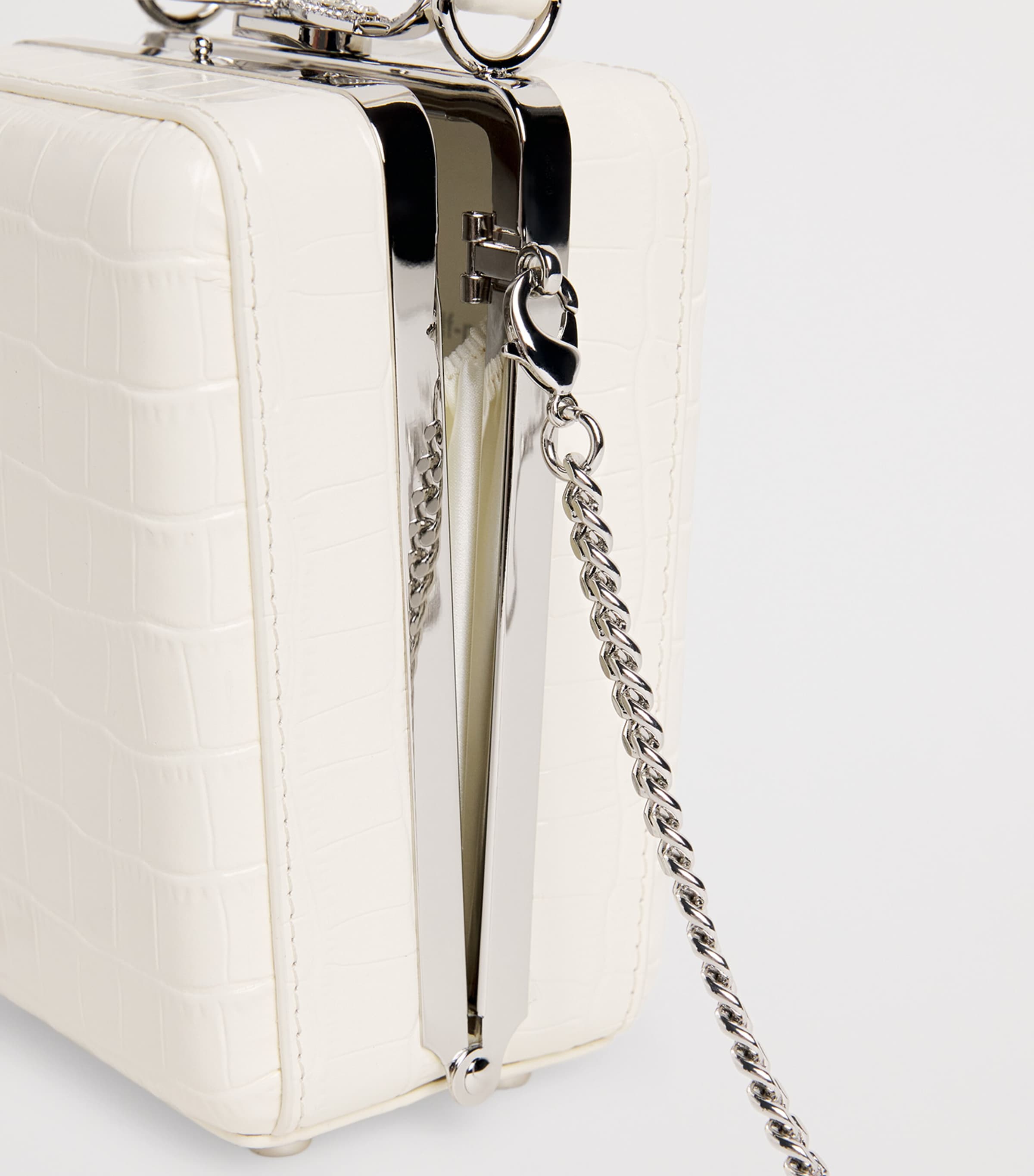 Mini Croc-Embossed Leather Top-Handle Bag CREAM Image 6