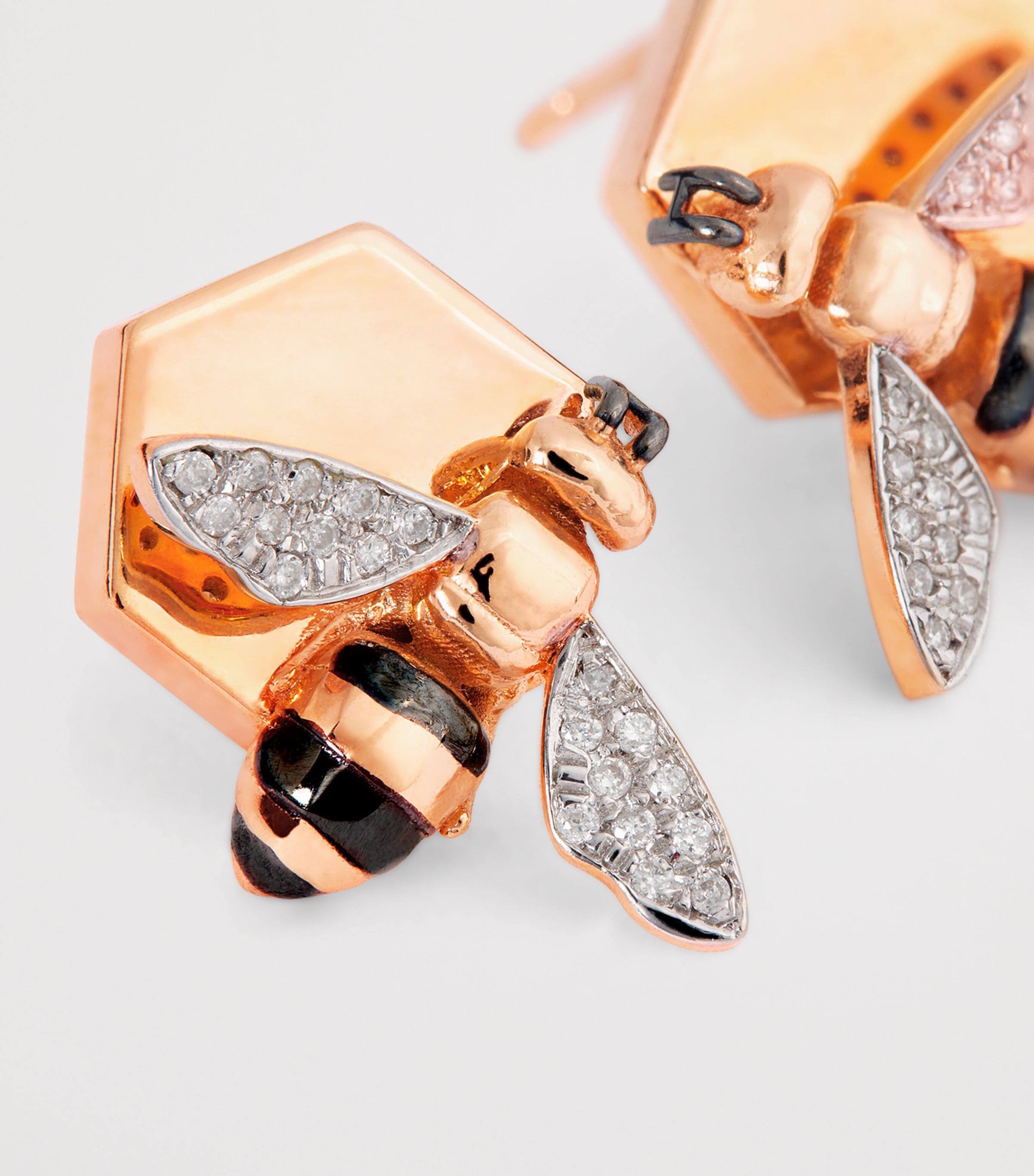 Rose Gold and Diamond Honeycomb Bee Earrings ROSE GOLD Image 6