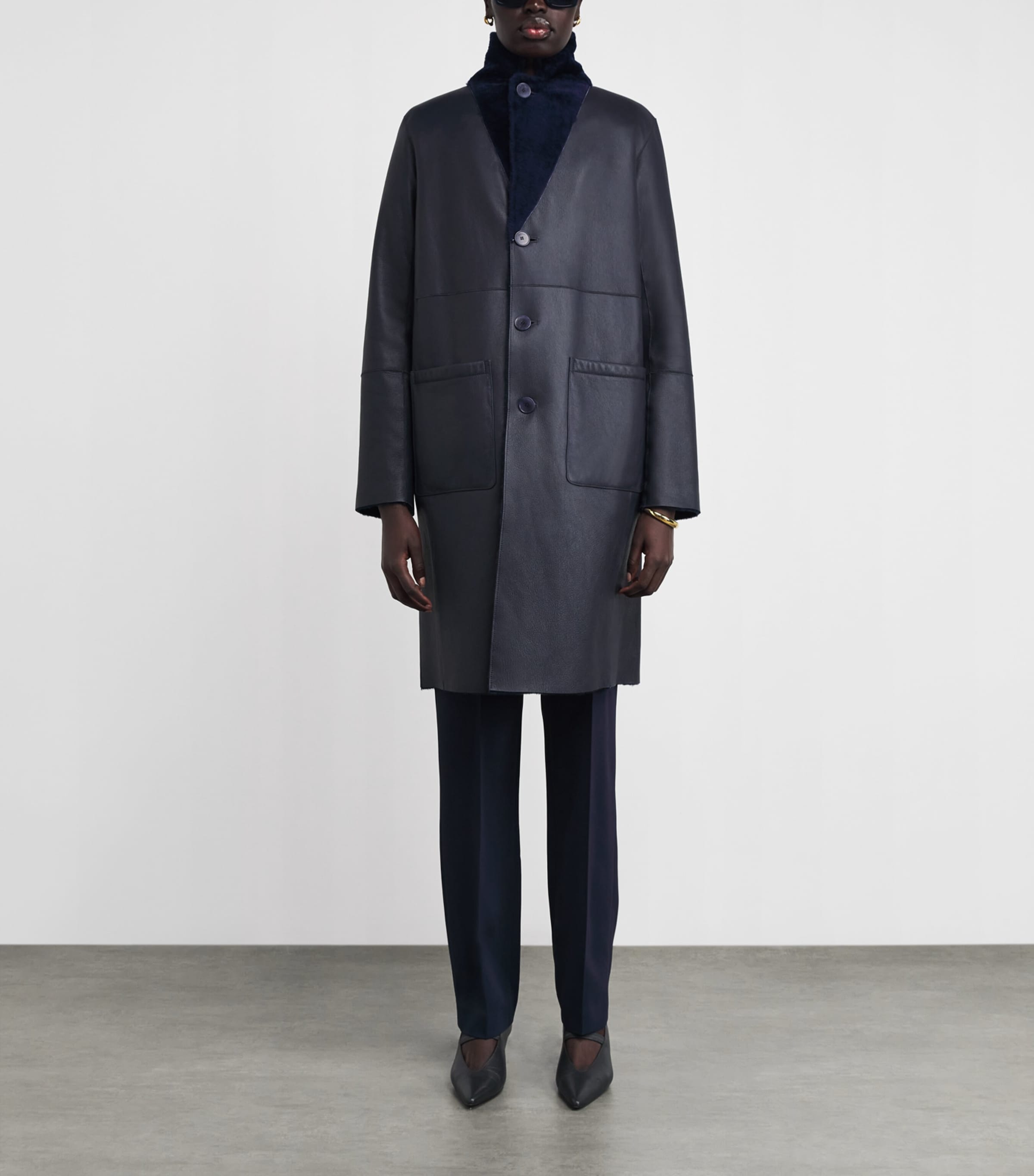 Shearling Reversible Brittany Coat INDIGO Image 6