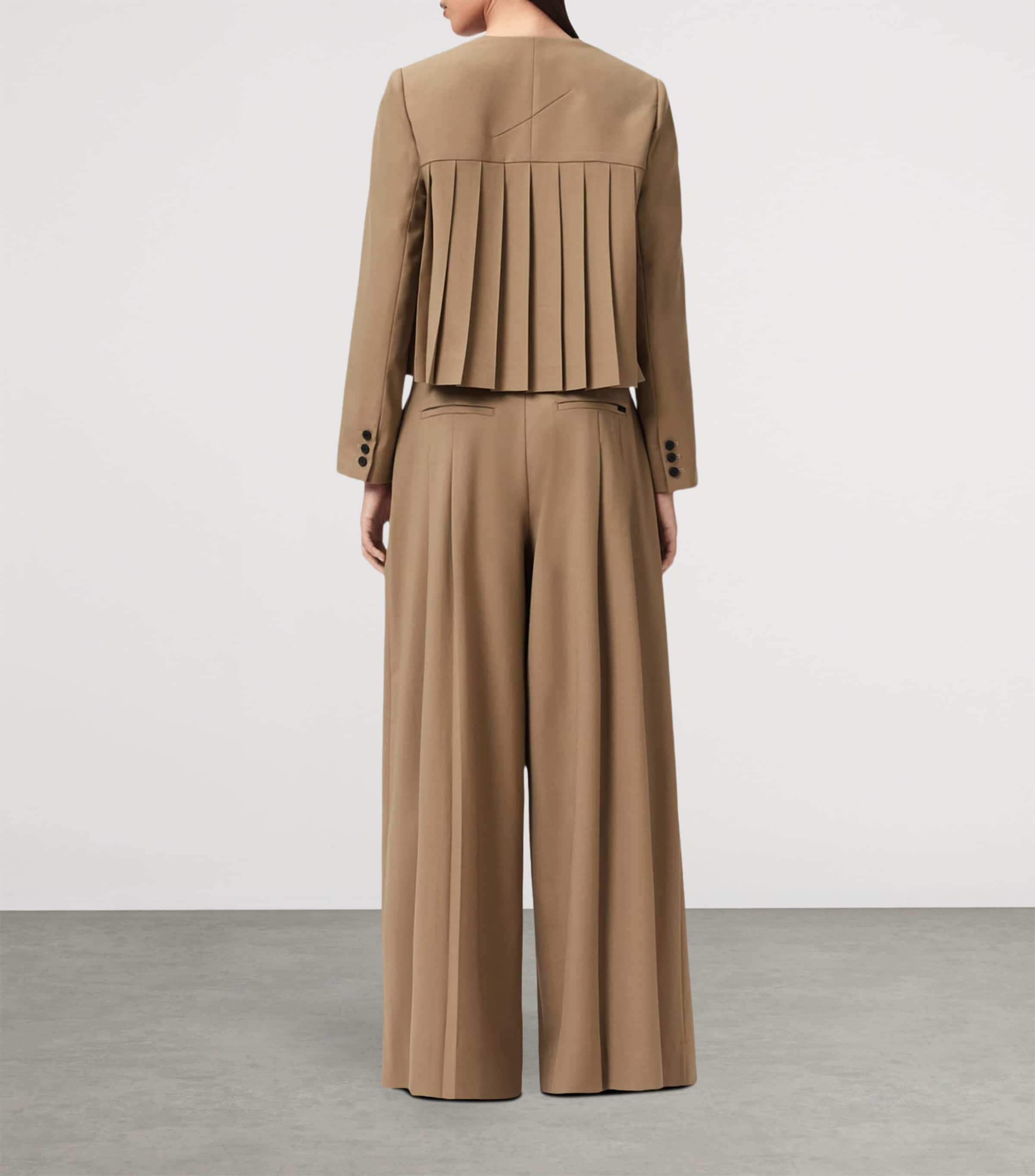 AllSaints Womens Wool-Blend Wide-Leg Poppy Trousers Sand Brown Image 4