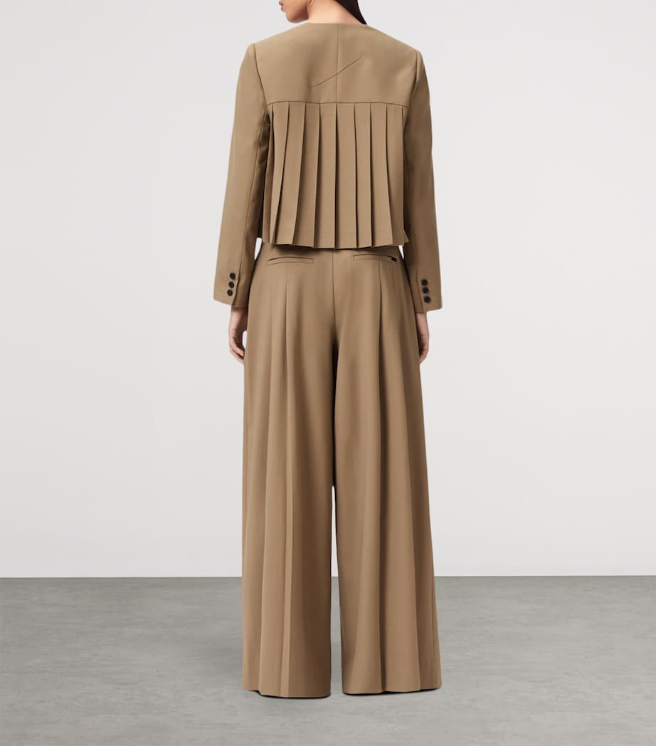 AllSaints Womens Wool-Blend Wide-Leg Poppy Trousers Sand Brown Image 4