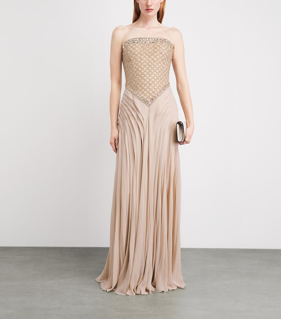 GEORGES HOBEIKA Womens Embellished Strapless Gown Beige Pink Tint Image 2