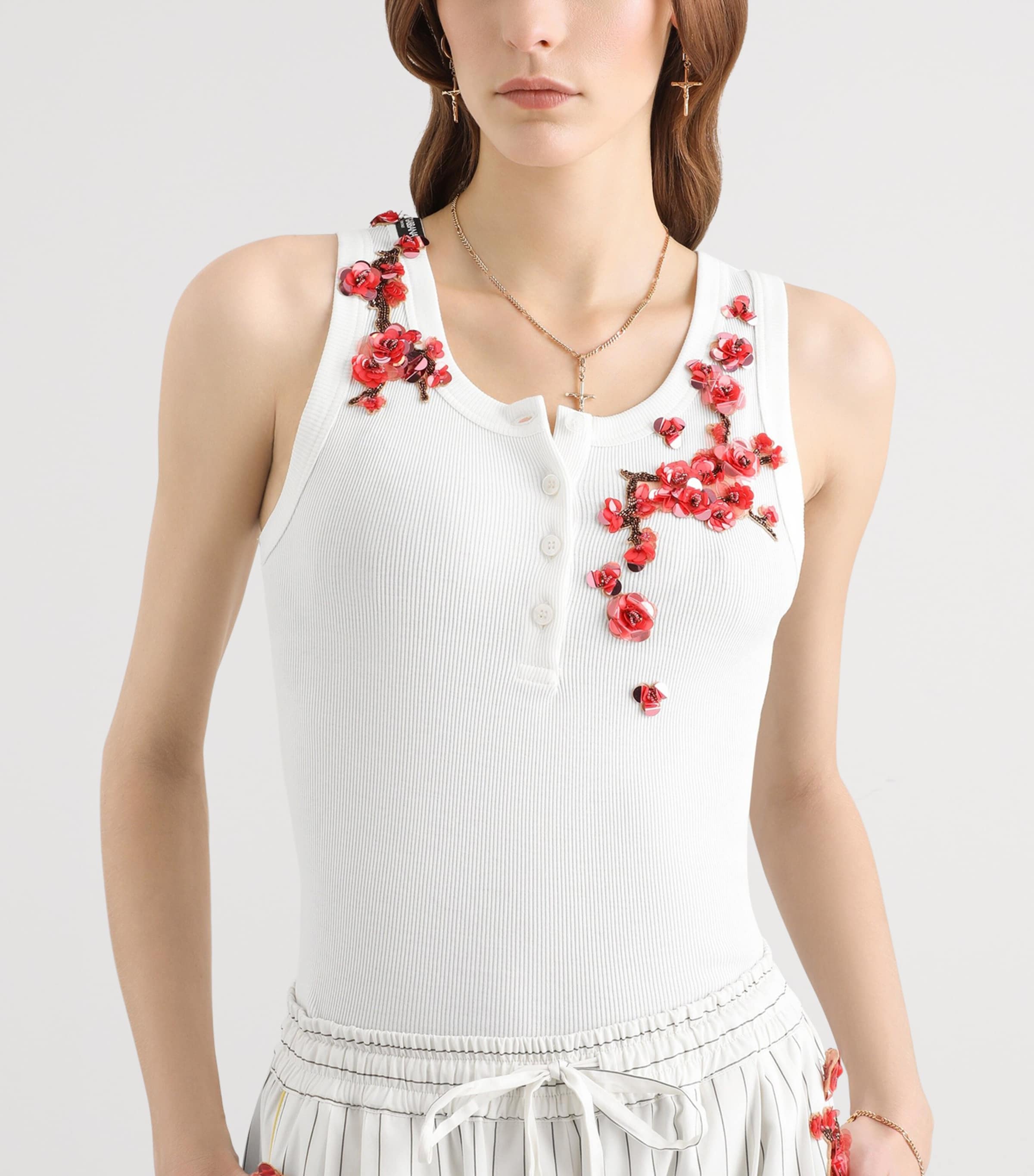 Dolce&Gabbana Womens Cotton Embellished Tank Top Natu Image 4
