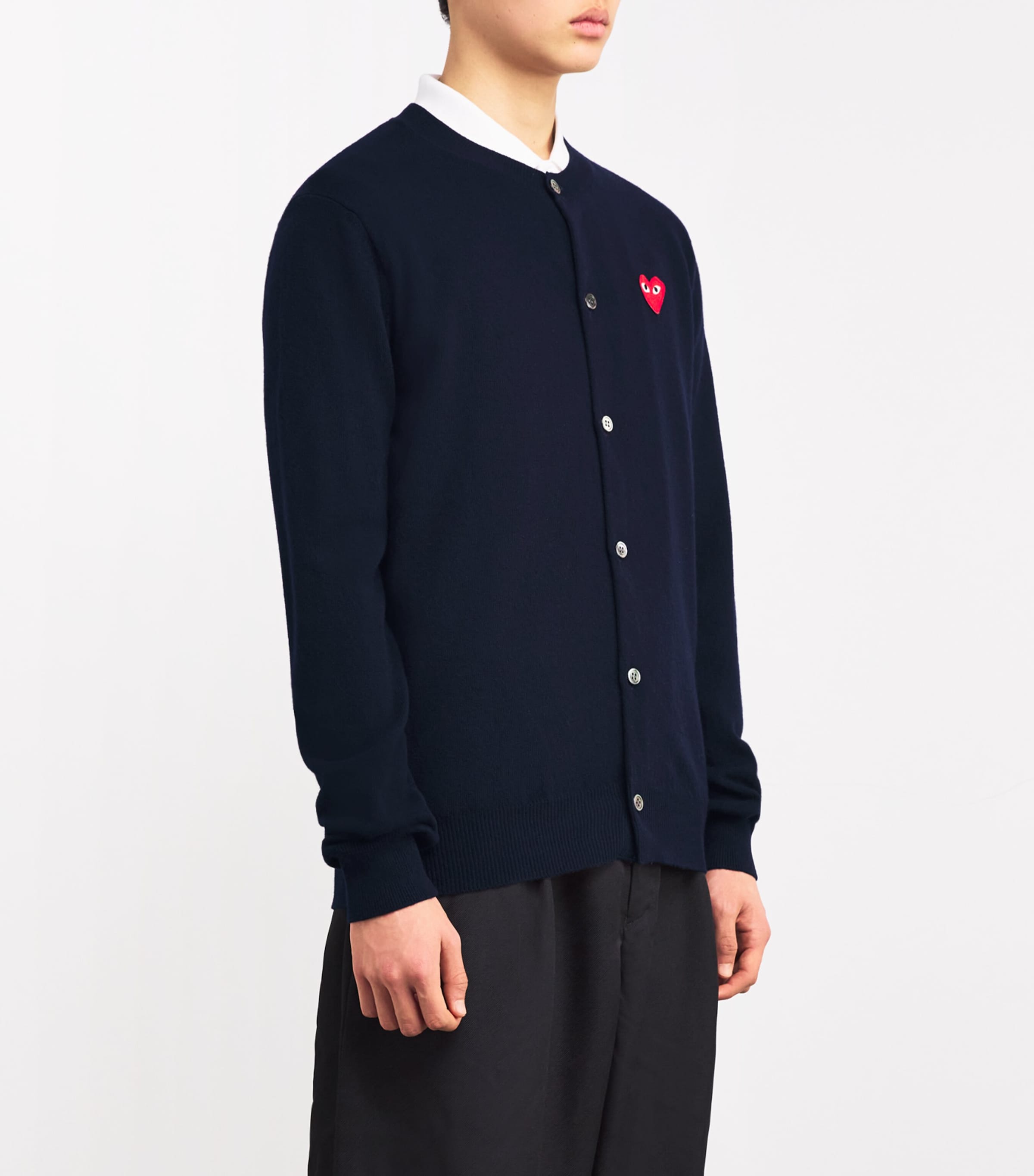 Comme Des Garçons Play Mens Wool Heart Cardigan Navy Image 3
