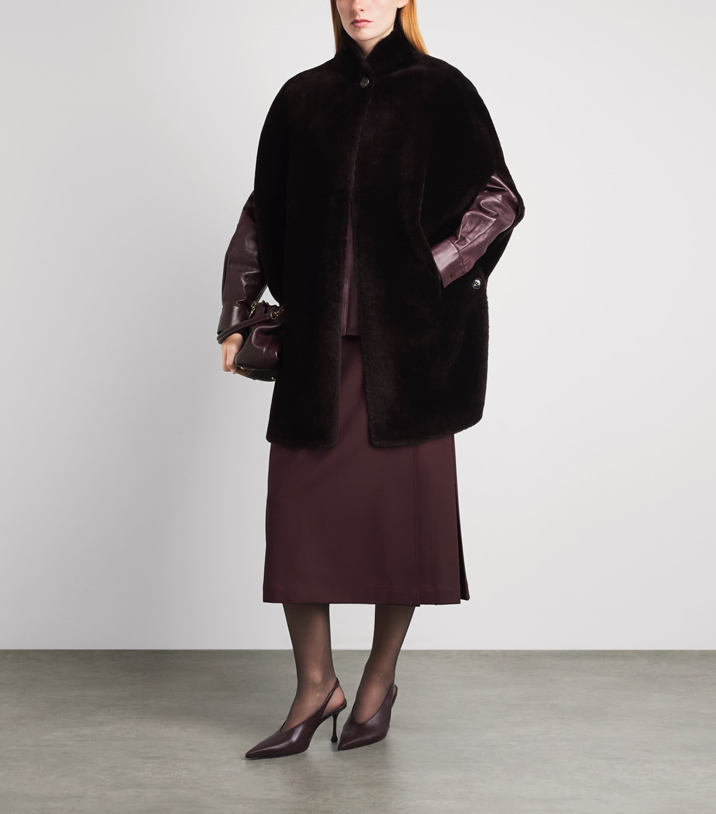 Kiton Womens Shearling Cape Bordeaux Image 2