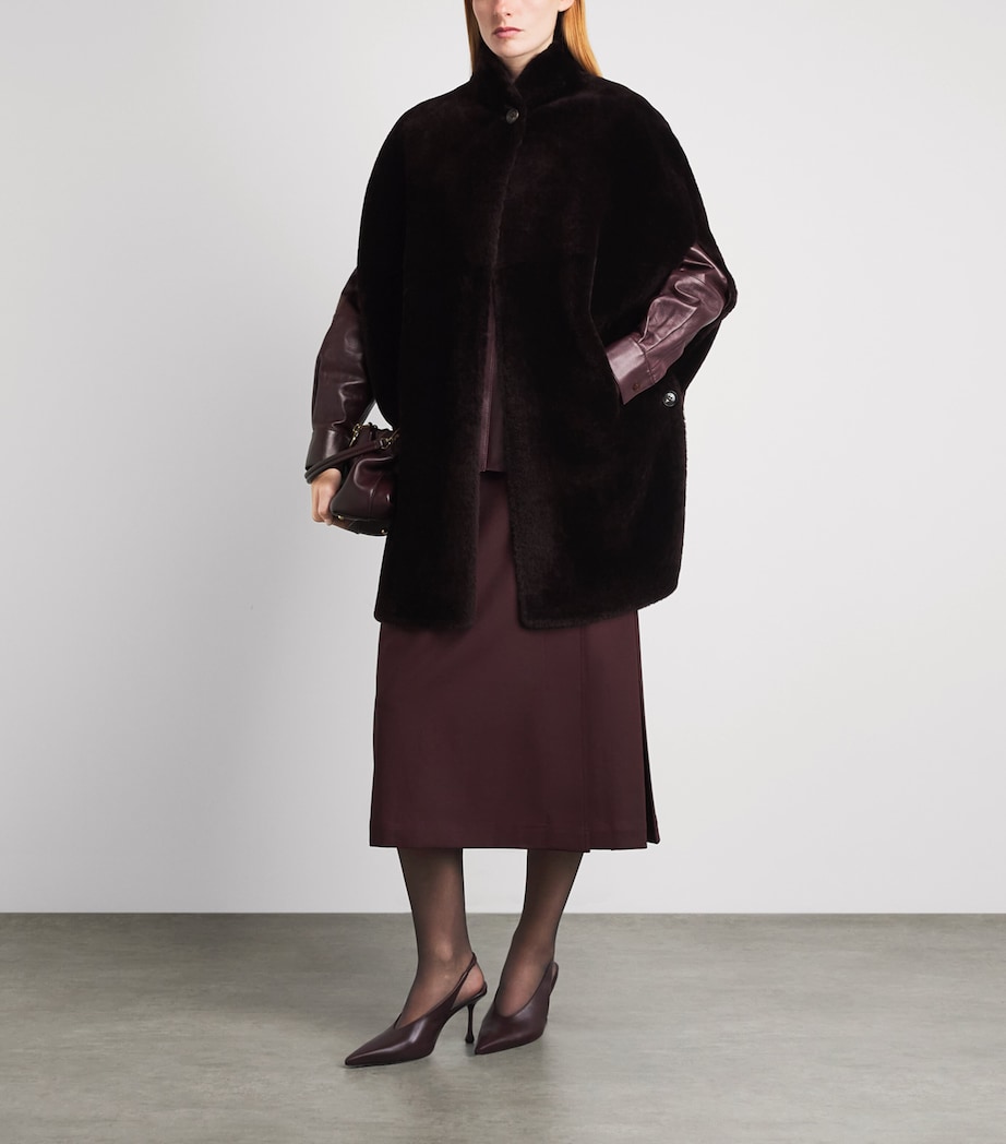Kiton Womens Shearling Cape Bordeaux Image 2