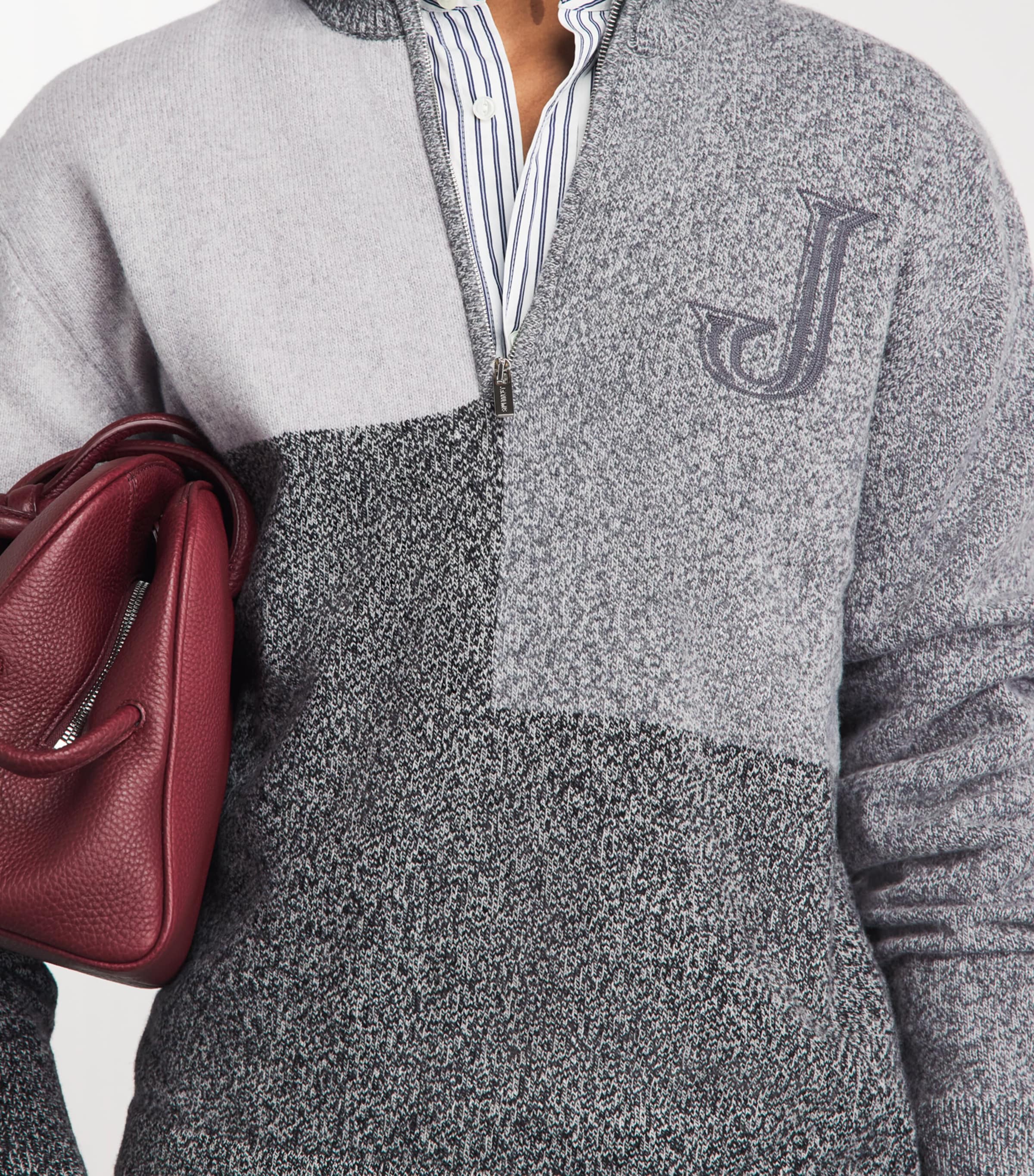 Jacquemus Mens Merino Wool-Cashmere Orlando Quarter-Zip Sweater Multi Grey Image 3