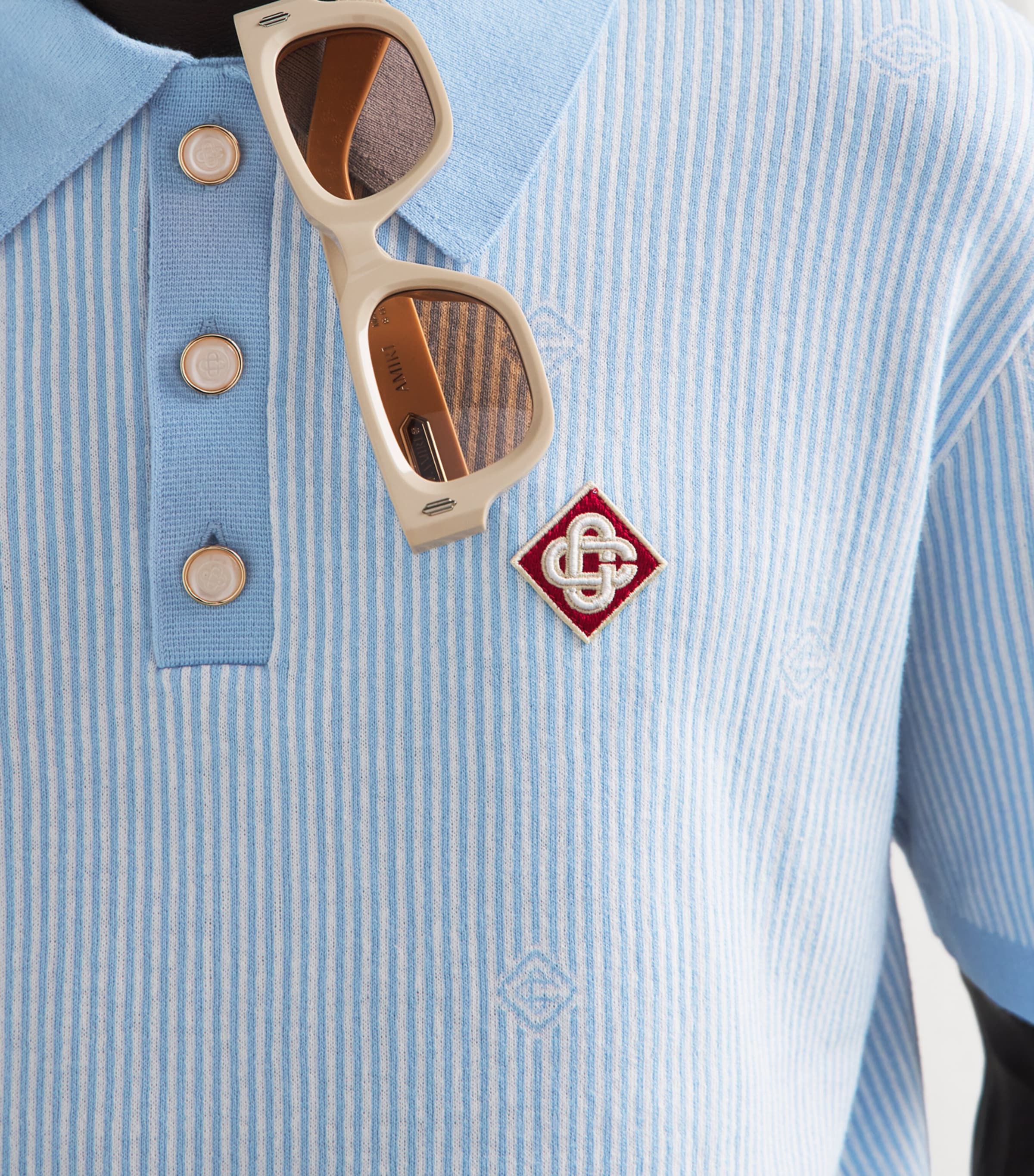 Casablanca Mens Cotton Pinstripe Polo Shirt Light Blue Image 3
