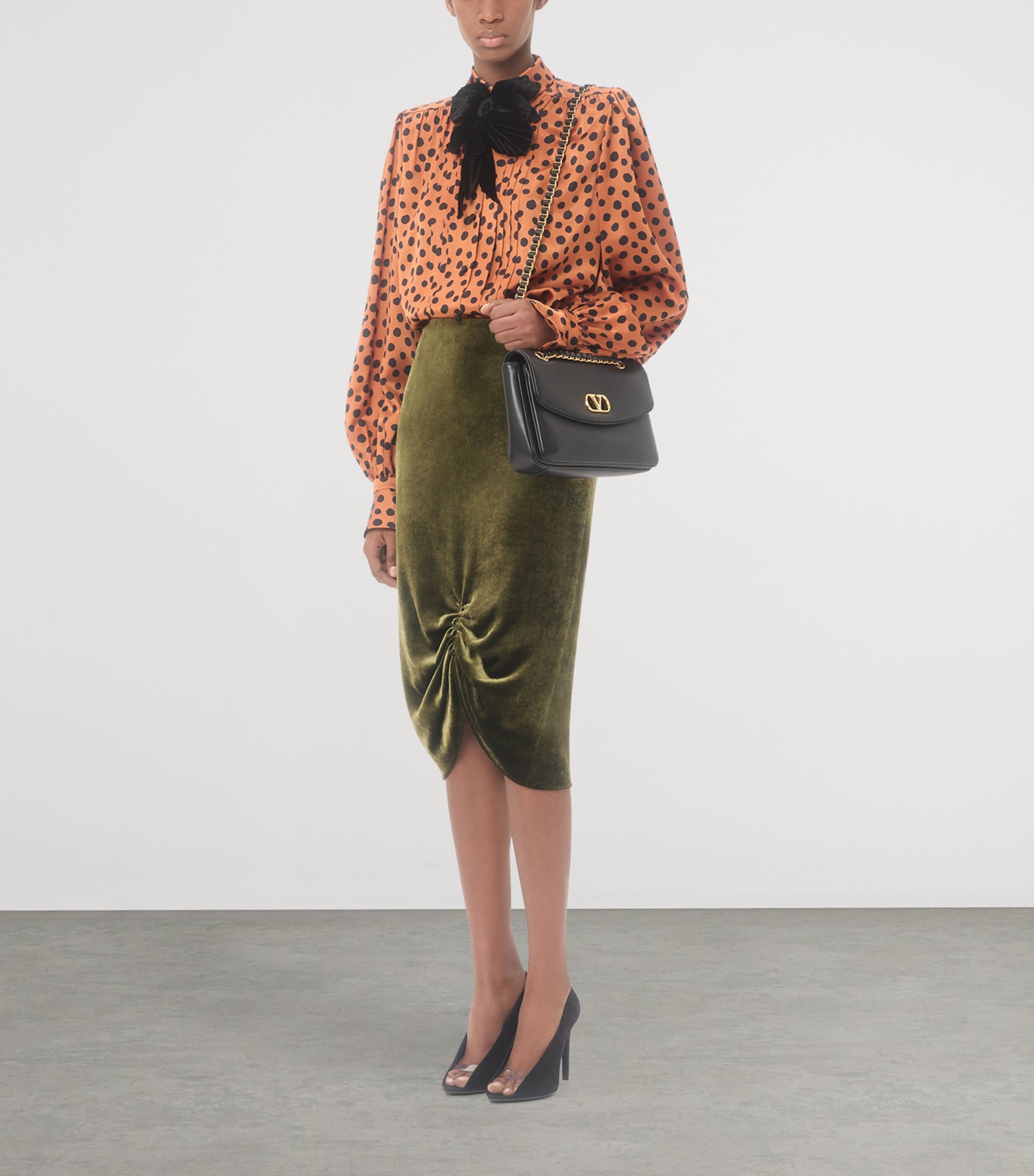 Valentino Womens Velvet Gathered Midi Skirt Image 5
