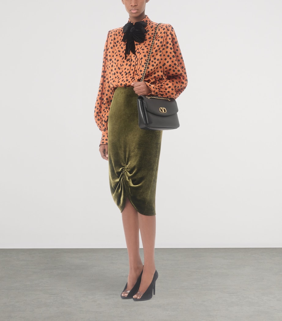 Valentino Womens Velvet Gathered Midi Skirt Image 5