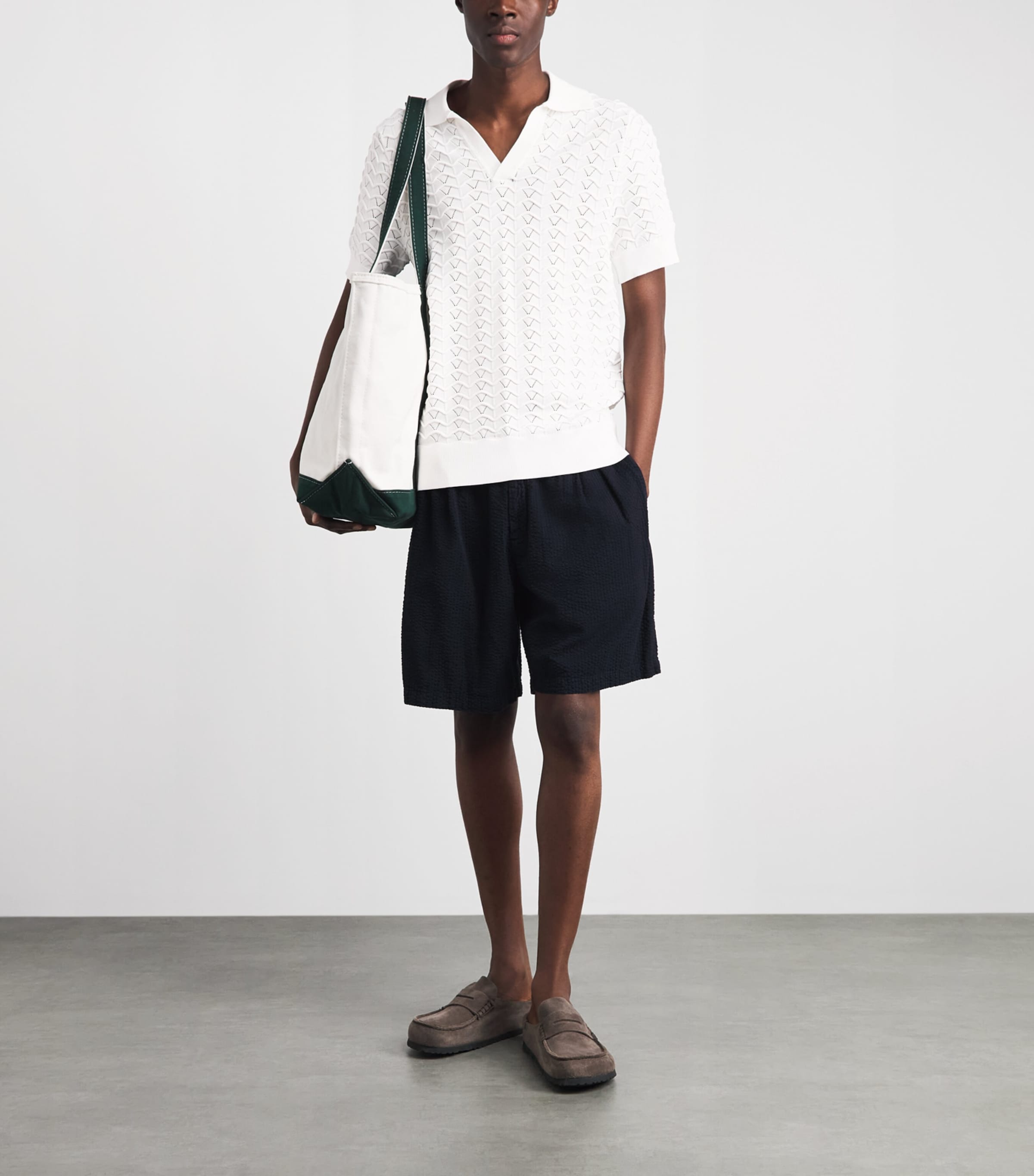 CHÉ Mens Ripple Knitted Polo Shirt White Image 2