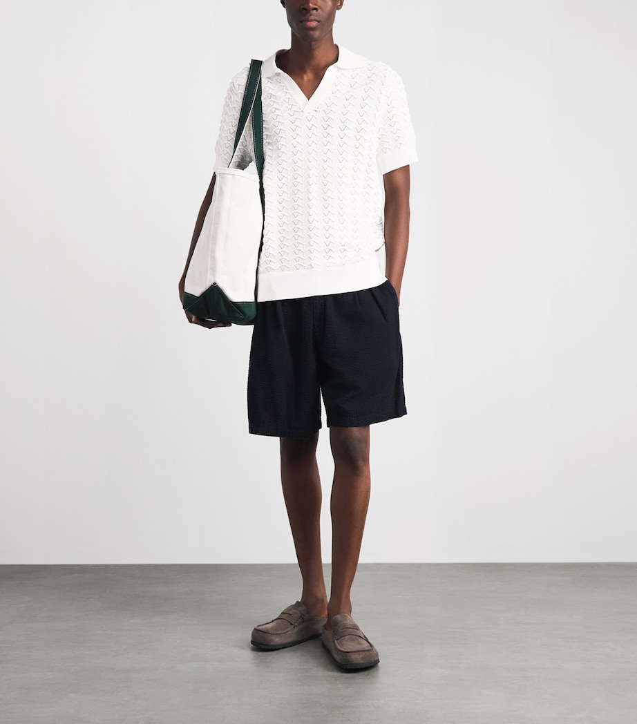 CHÉ Mens Ripple Knitted Polo Shirt White Image 2