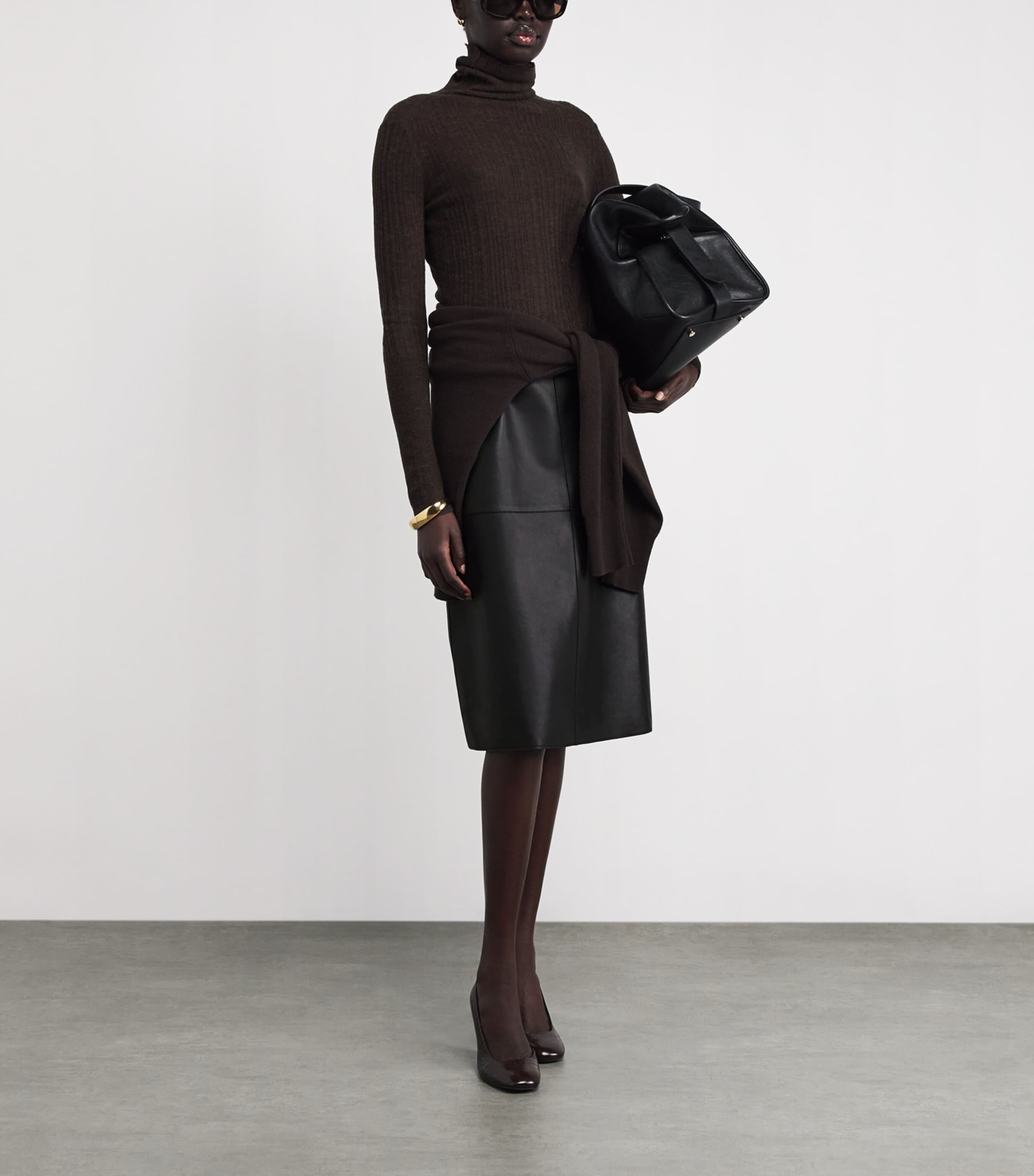 Niven Leather Midi Skirt BLACK Image 2