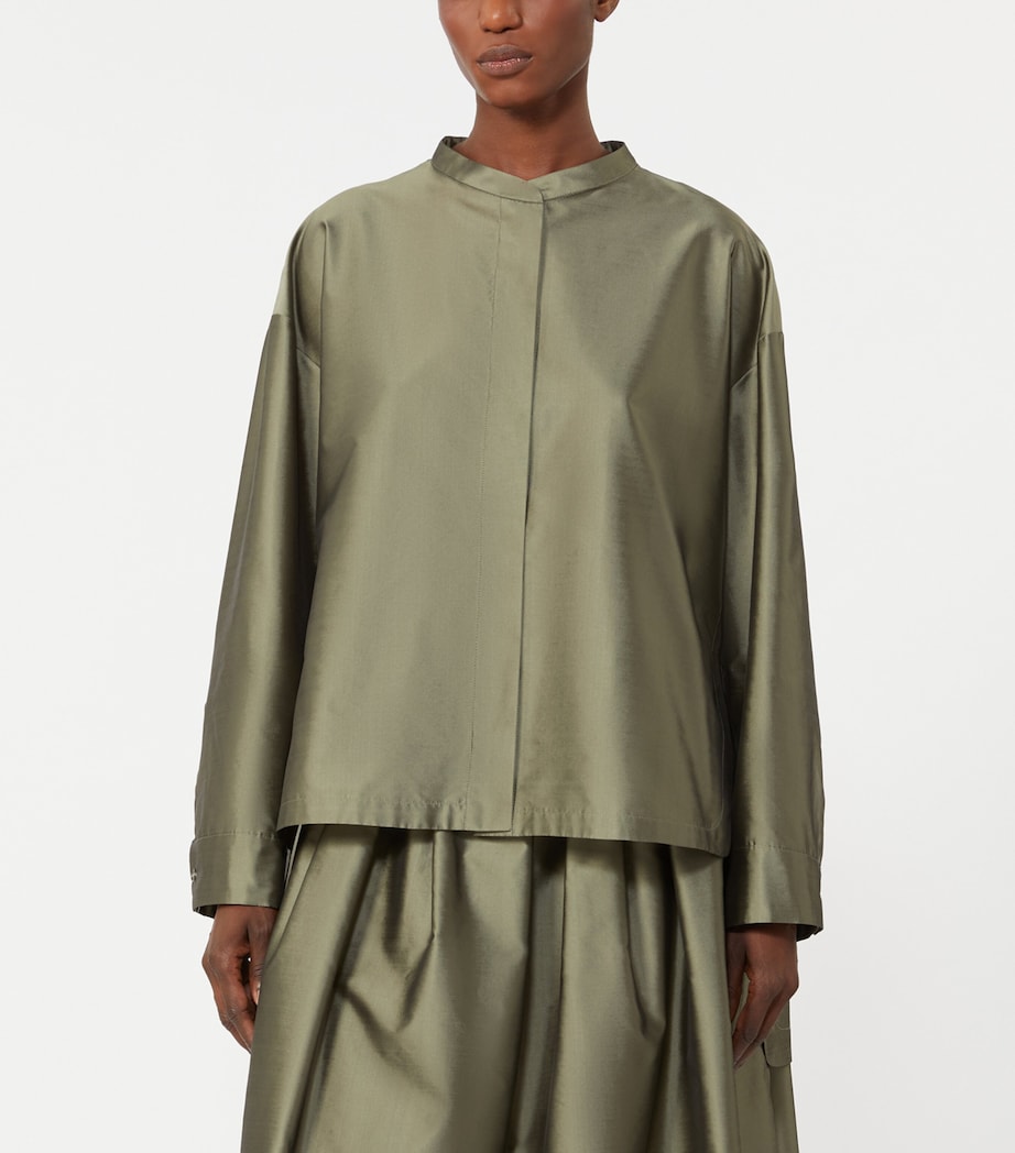 Max Mara Womens Satin Oversized Shirt Sage Green Image 2