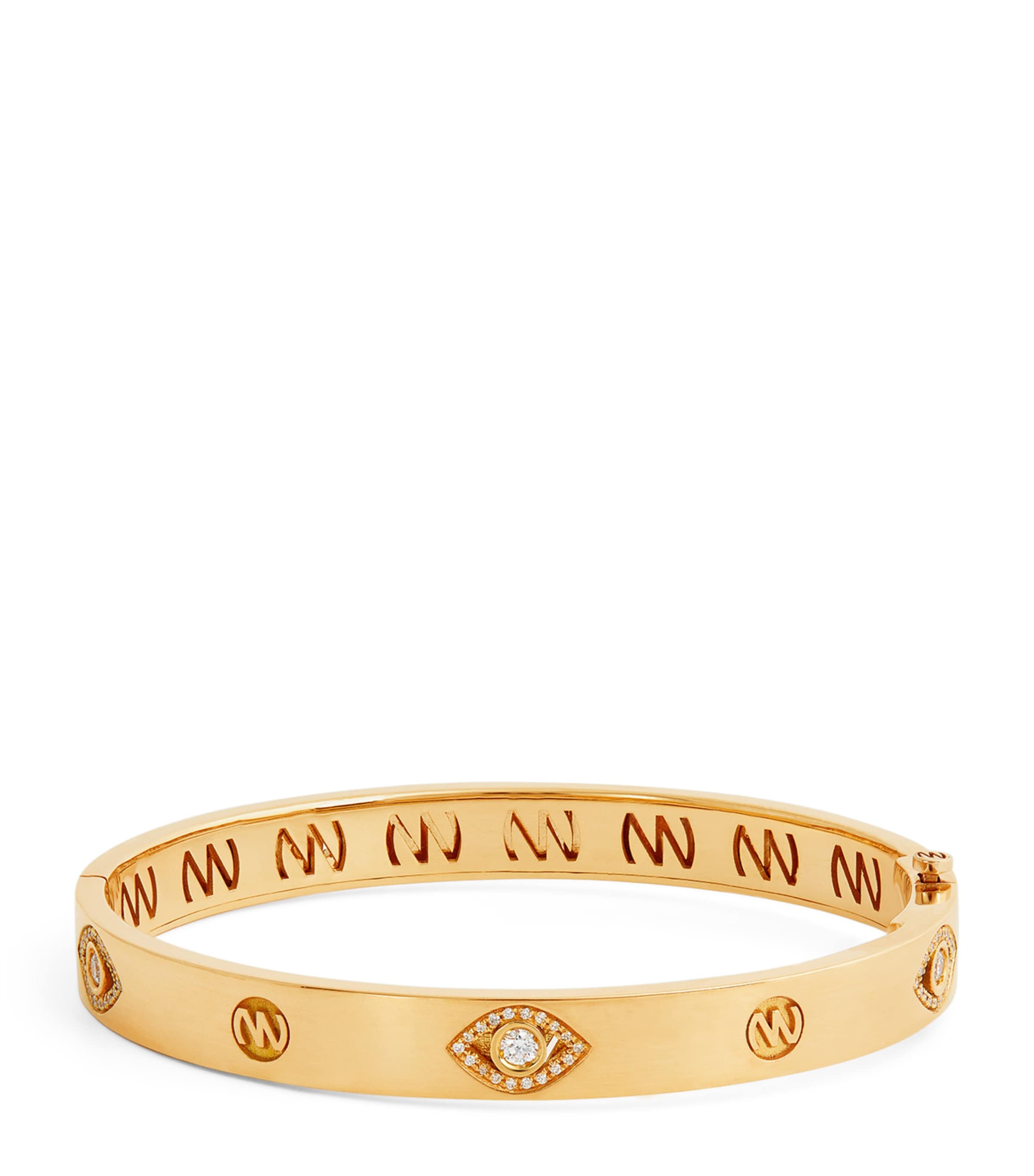 Shop Netali Nissim Yellow Gold And Diamond Protected Eye Bangle In White