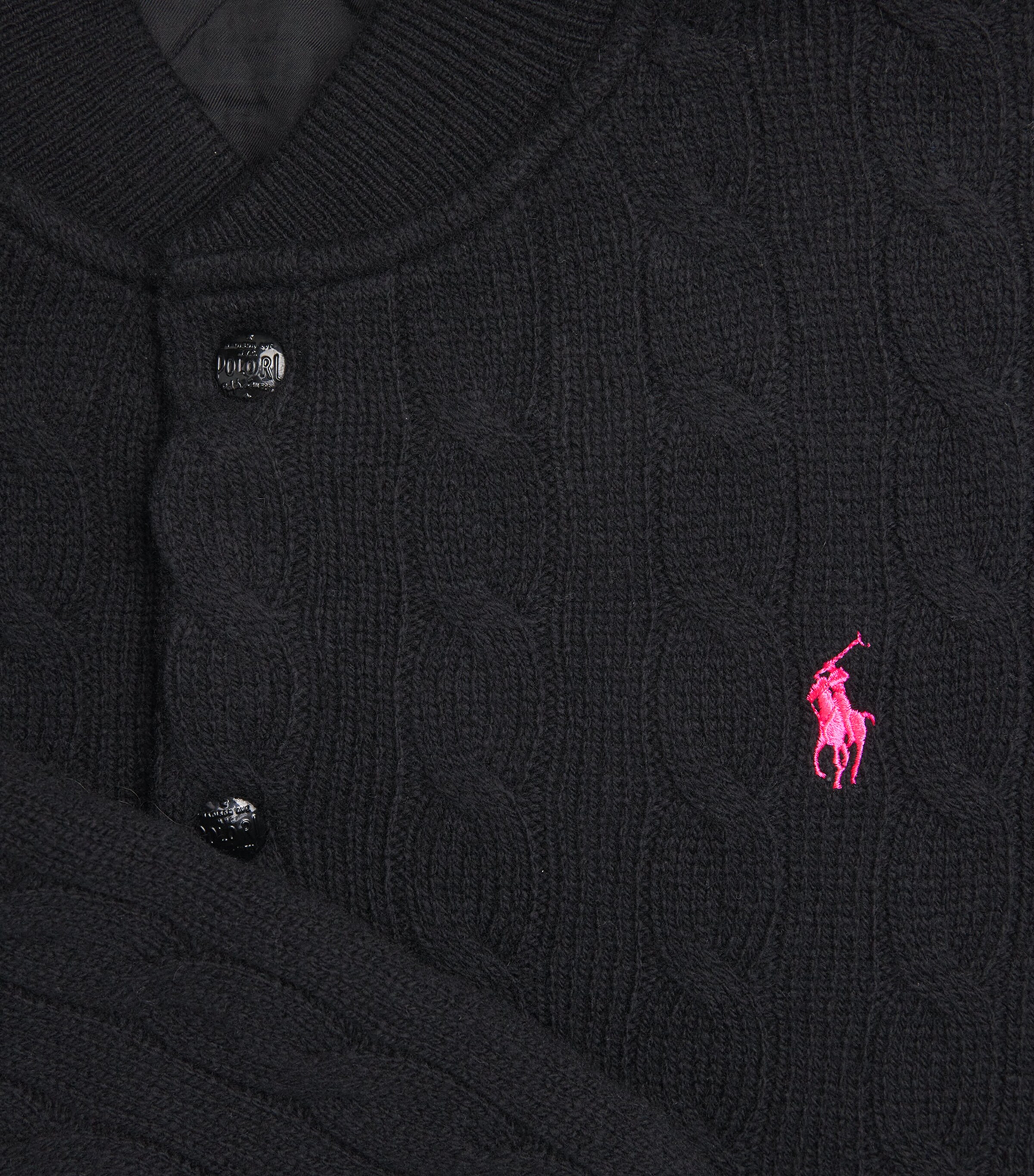 Polo Ralph Lauren Womens Wool-Cashmere Pink Pony Cardigan Polo Black Image 5