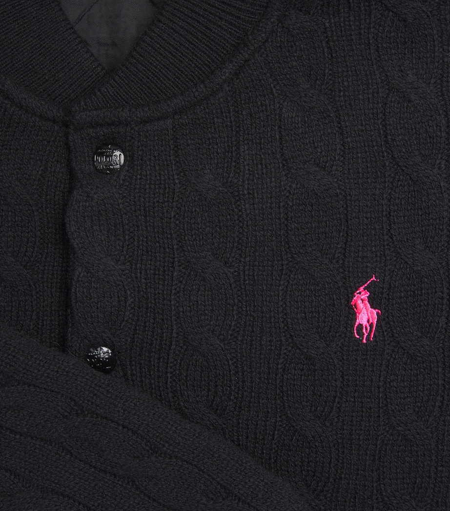 Polo Ralph Lauren Womens Wool-Cashmere Pink Pony Cardigan Polo Black Image 5