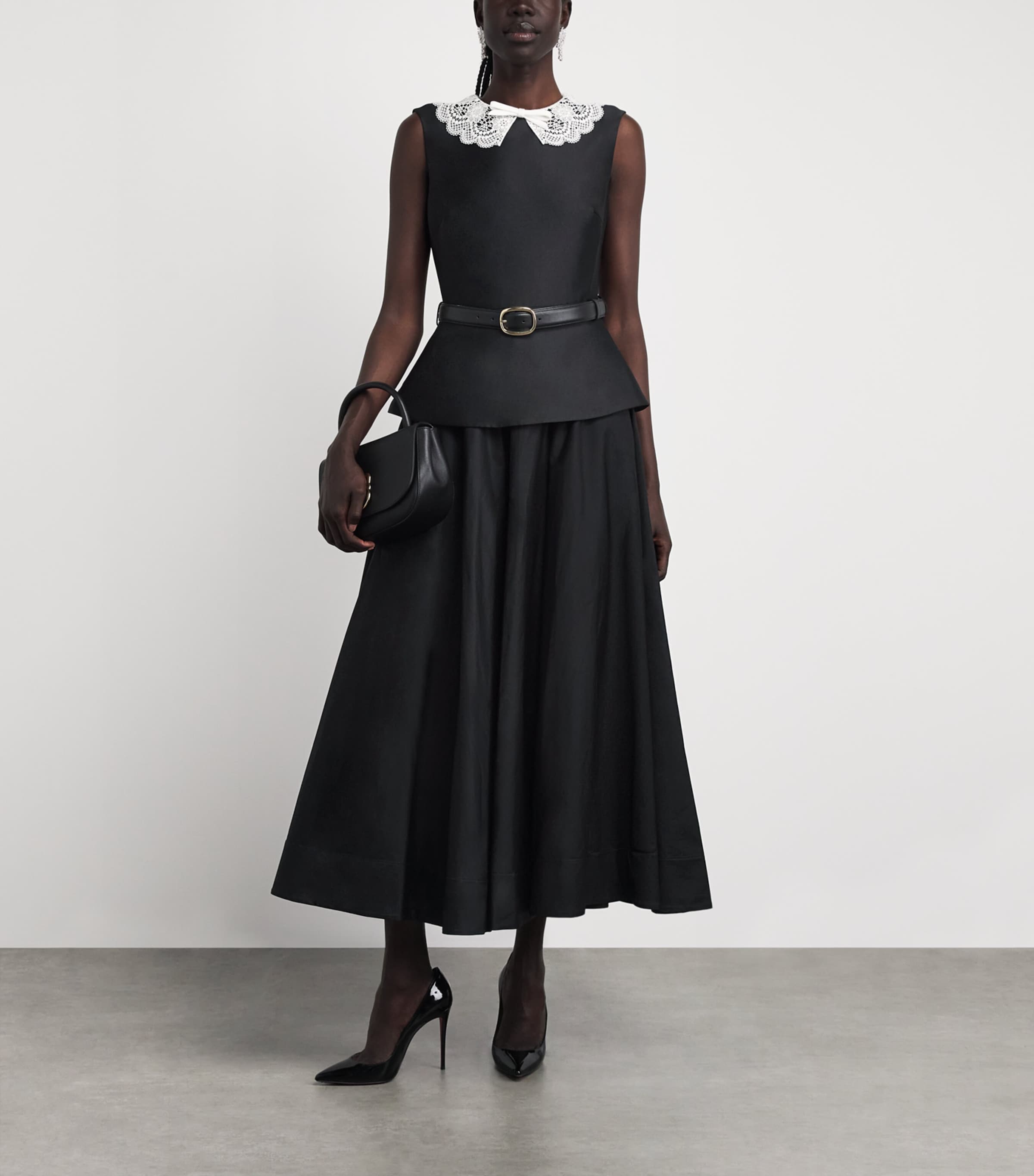Self-Portrait Womens Taffeta Lace-Trim Midi Dress Black Image 2