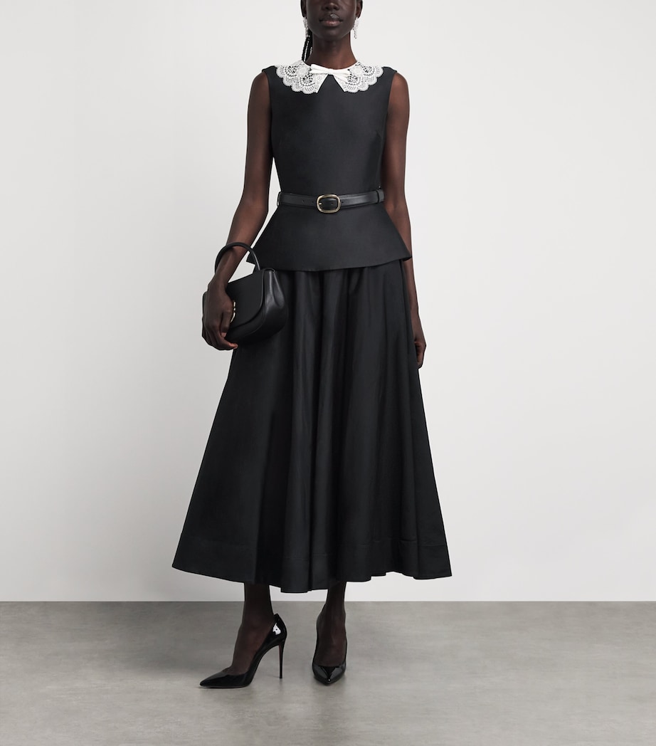 Self-Portrait Womens Taffeta Lace-Trim Midi Dress Black Image 2