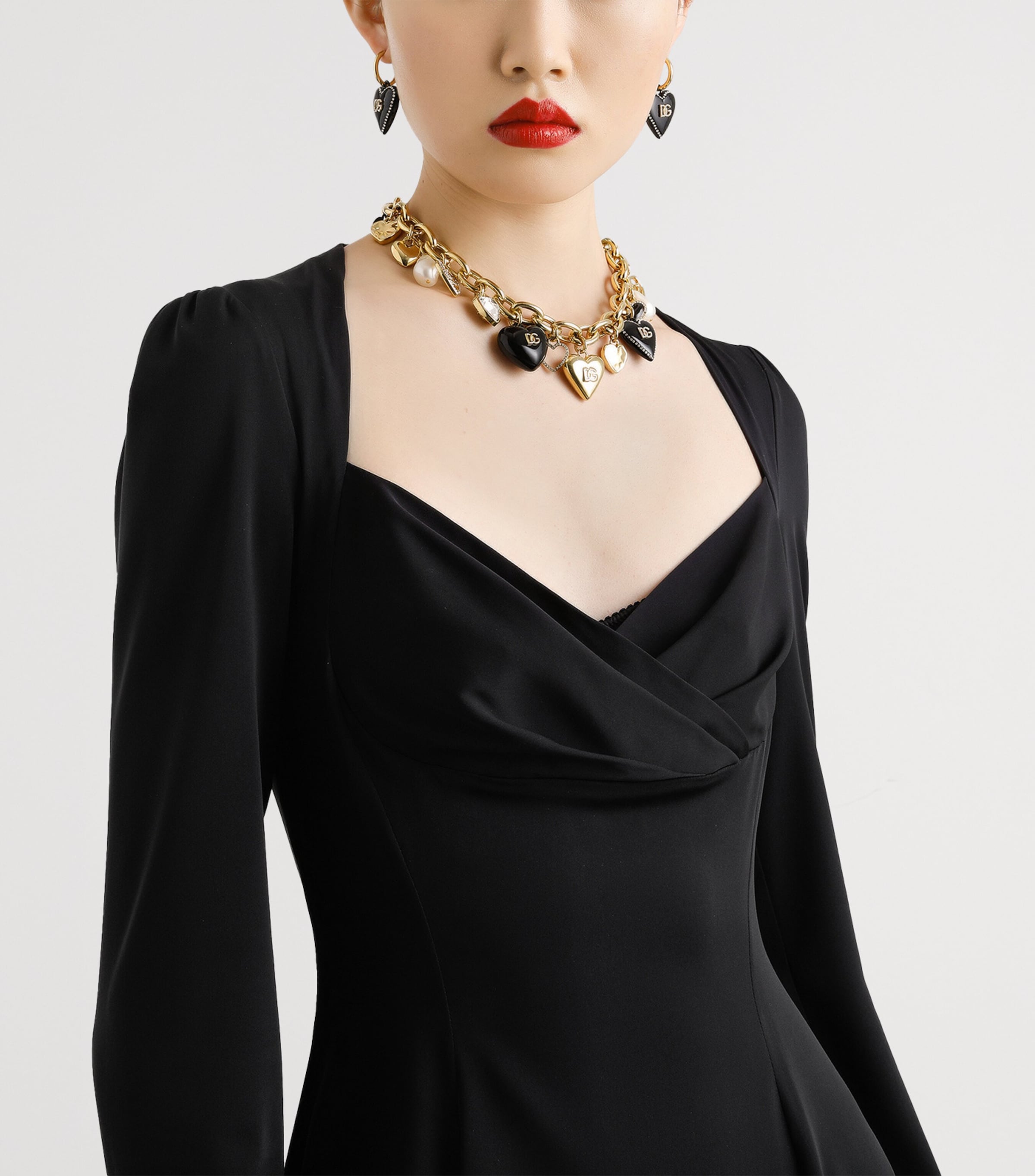 Silk-Blend V-Neck Mini Dress N0000-BLACK Image 4