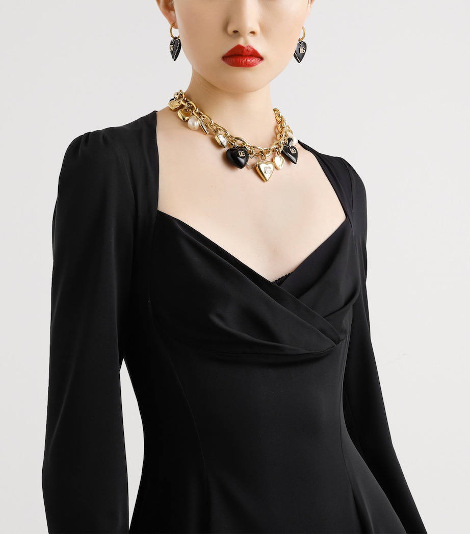 Silk-Blend V-Neck Mini Dress N0000-BLACK Image 4