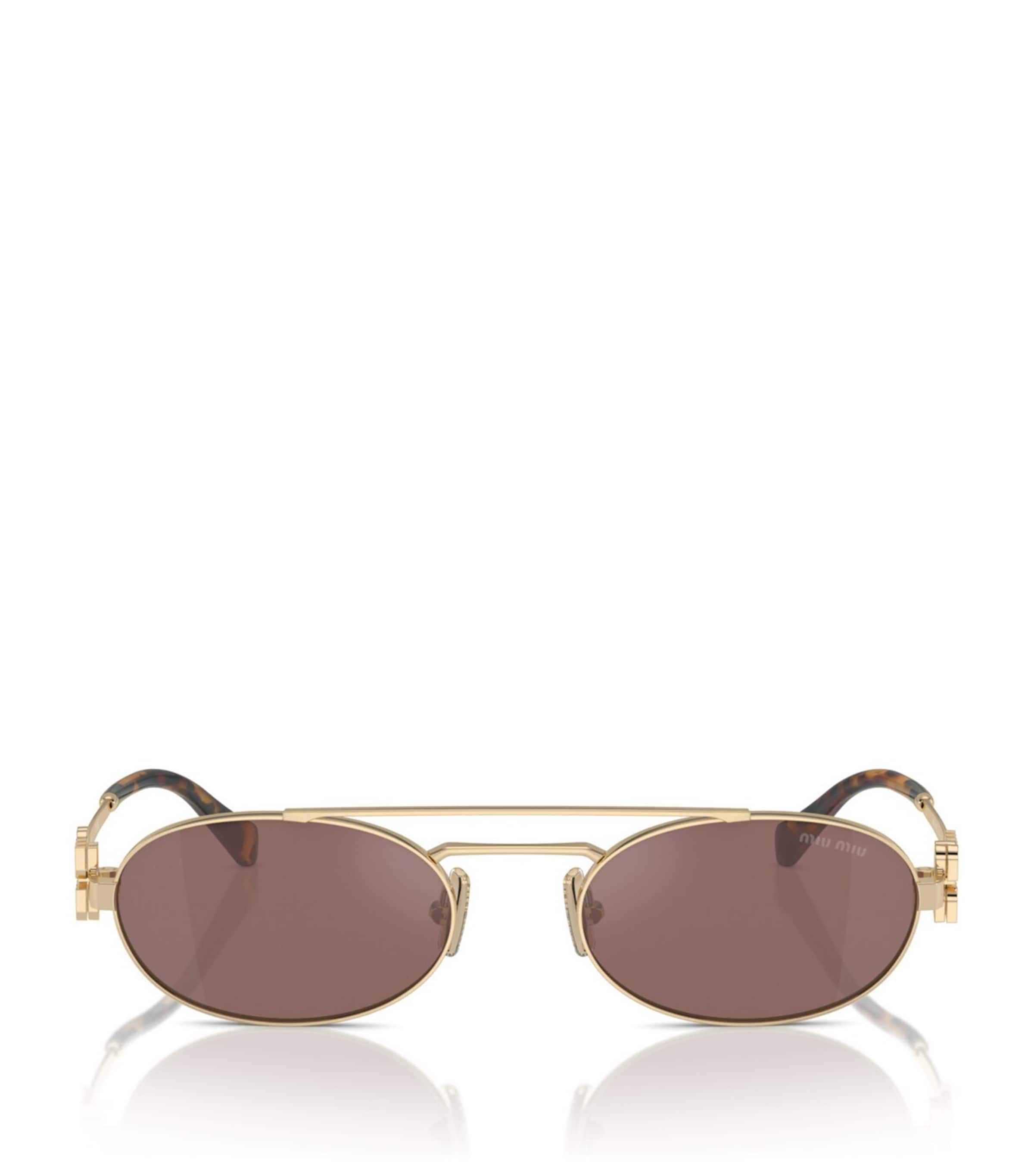 Shop Miu Miu Metal Oval Sunglasses In Gold