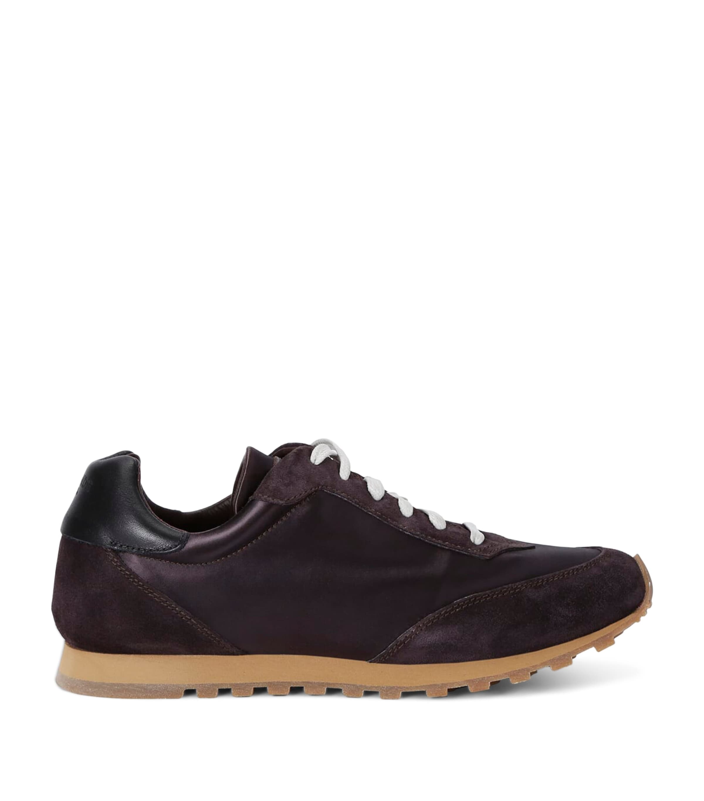 Shop Le Monde Beryl Satin-leather Slim Runner Sneakers In Brown