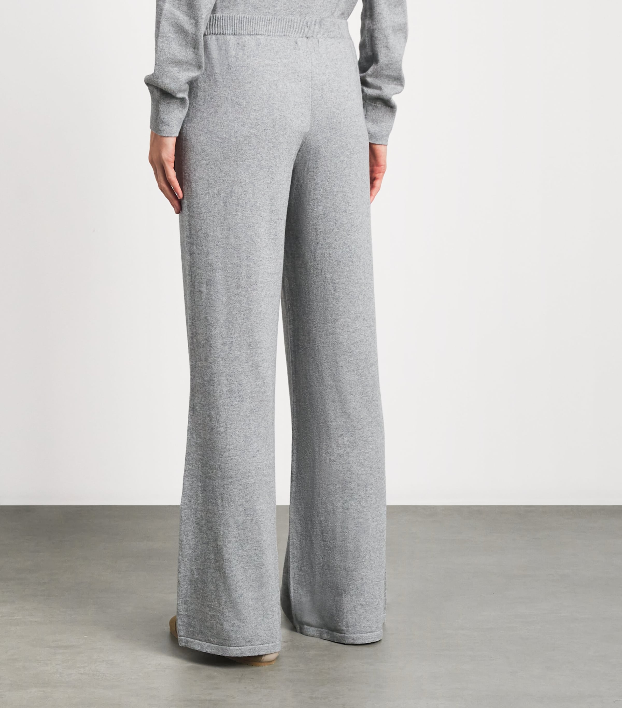 ÉTERNE Womens Cashmere-Cotton Wide-Leg Sweatpants Grey Image 5