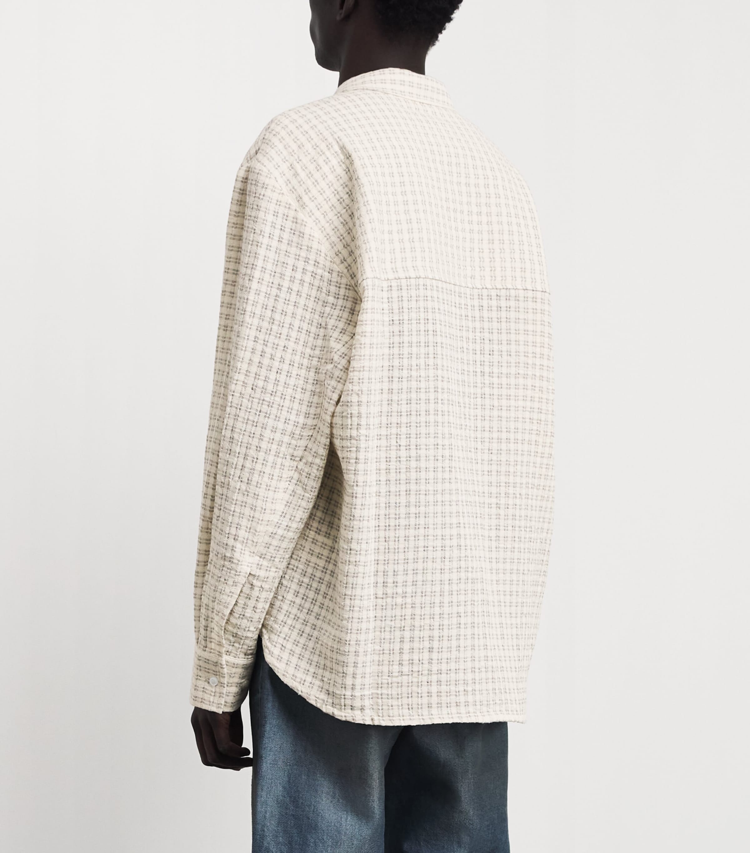 Séfr Mens Seersucker-Effect Wes Shirt Subtle Beige Check Image 5