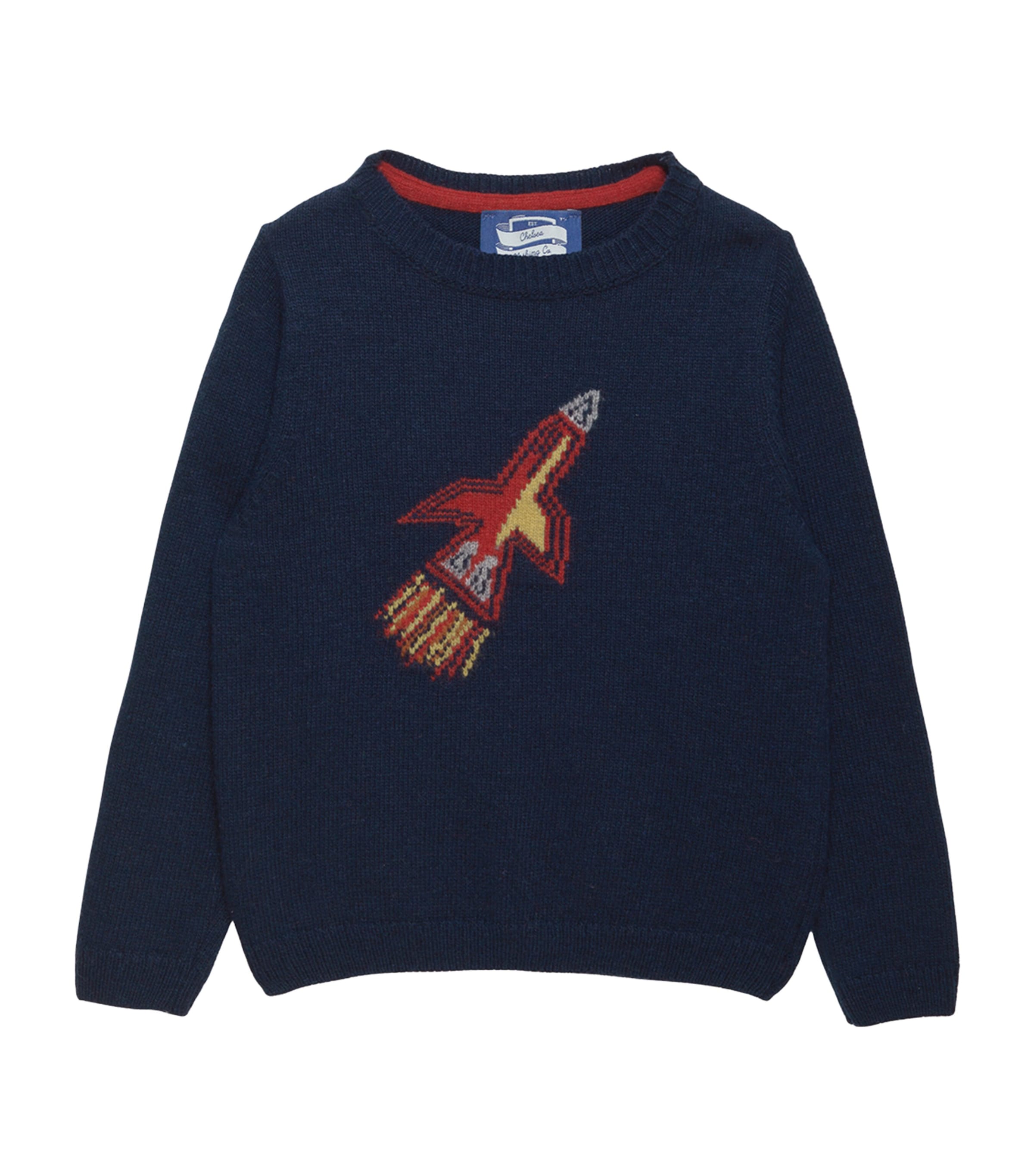 Trotters Kids' Wool-blend Rocket Sweater In Blue