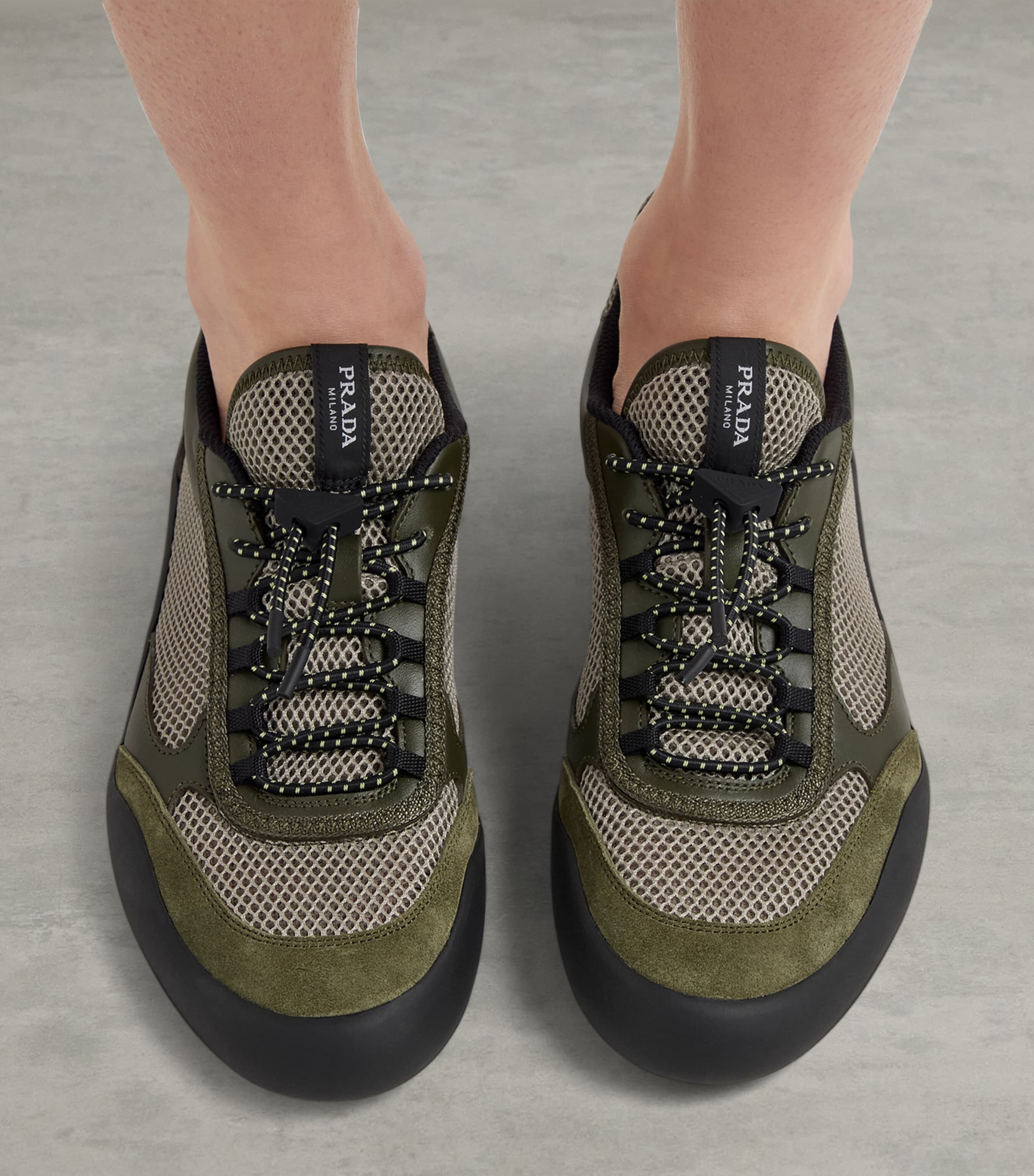 Prada Leather-Mesh Speedrock Sneakers Green Image 3