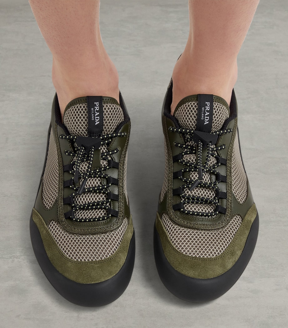 Prada Leather-Mesh Speedrock Sneakers Green Image 3