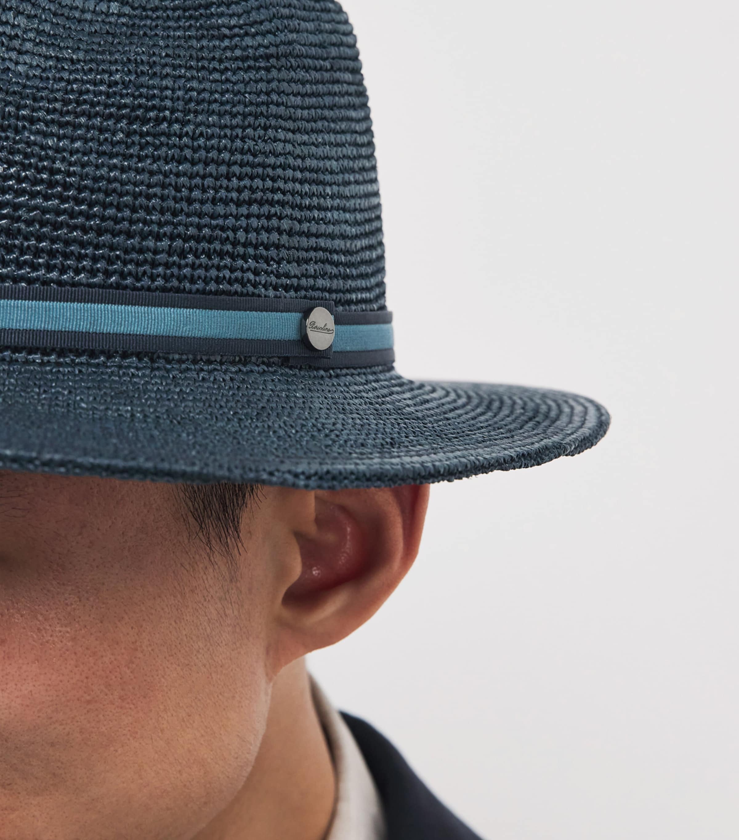 Borsalino Raffia Crocheted Argentina Fedora Navy Cinta Image 4