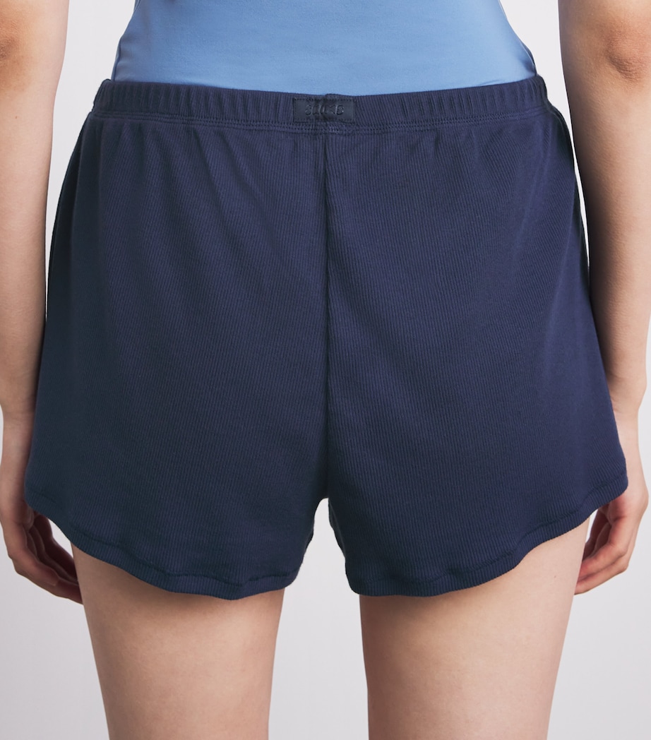 Skims Womens Stretch-Cotton Rib Shorts Navy Image 3