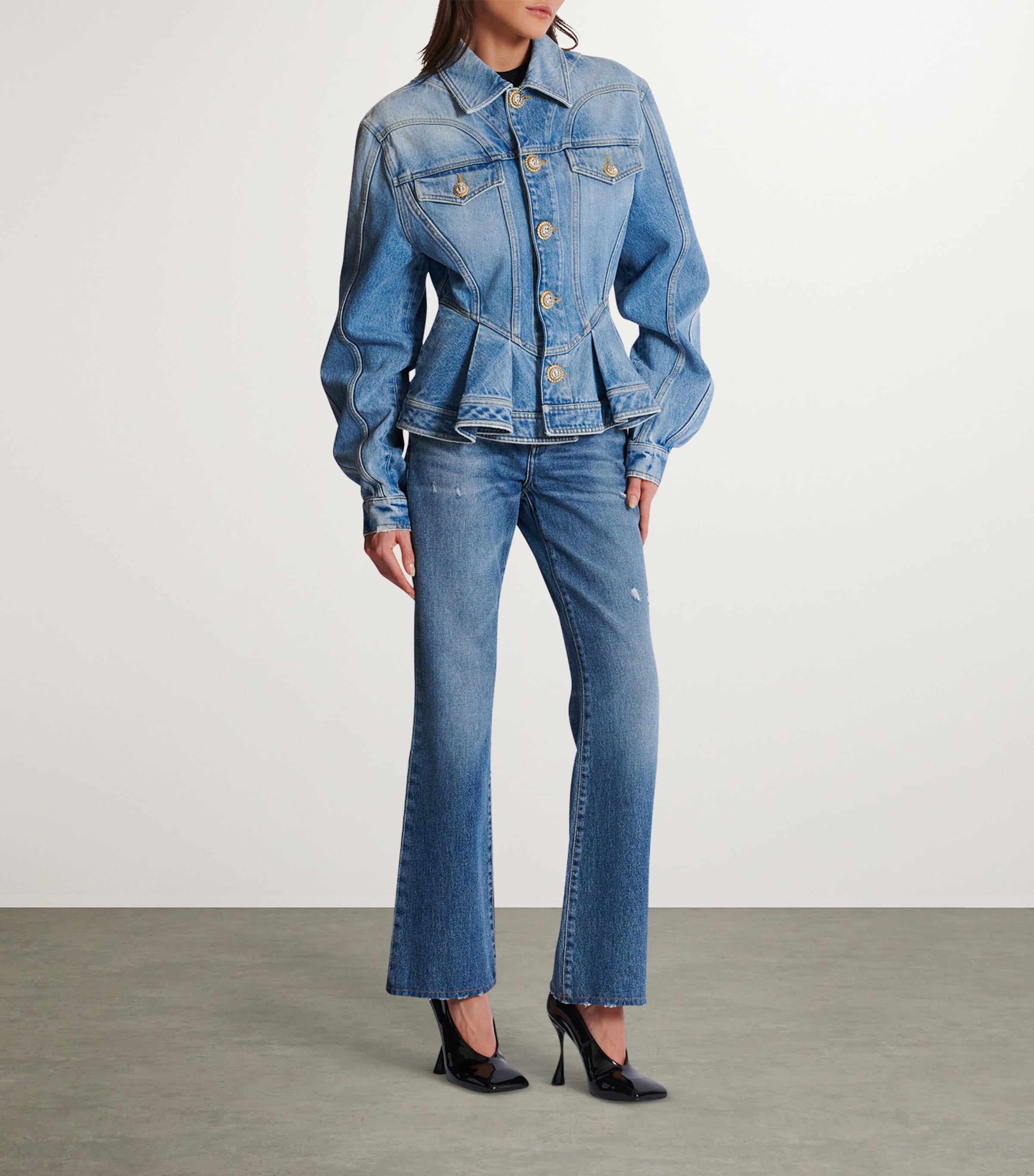Balmain Pleated Denim Jacket | Harrods US