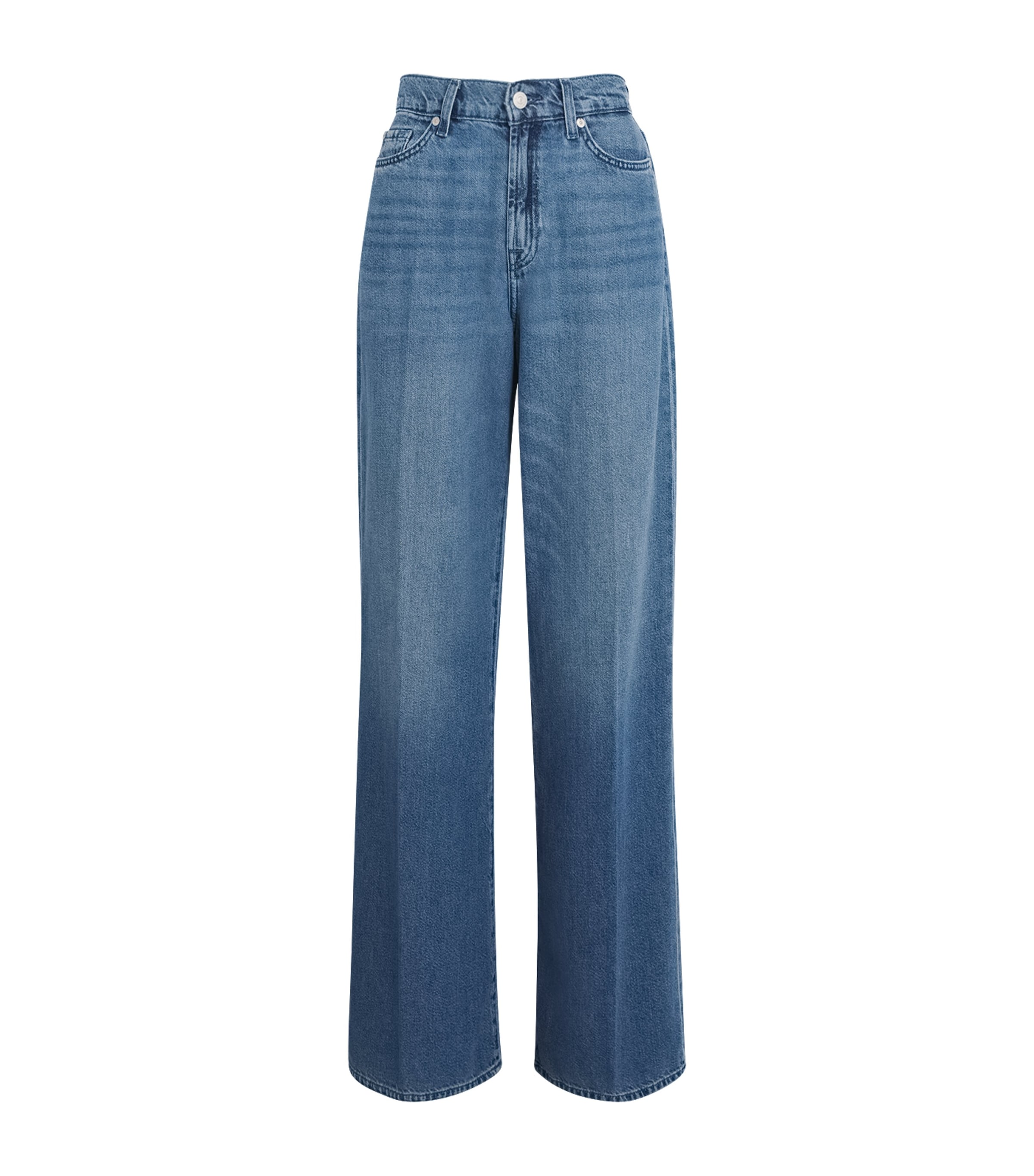 7 For All Mankind Wide-leg High-waist Jeans With Vintage Fading In Blue