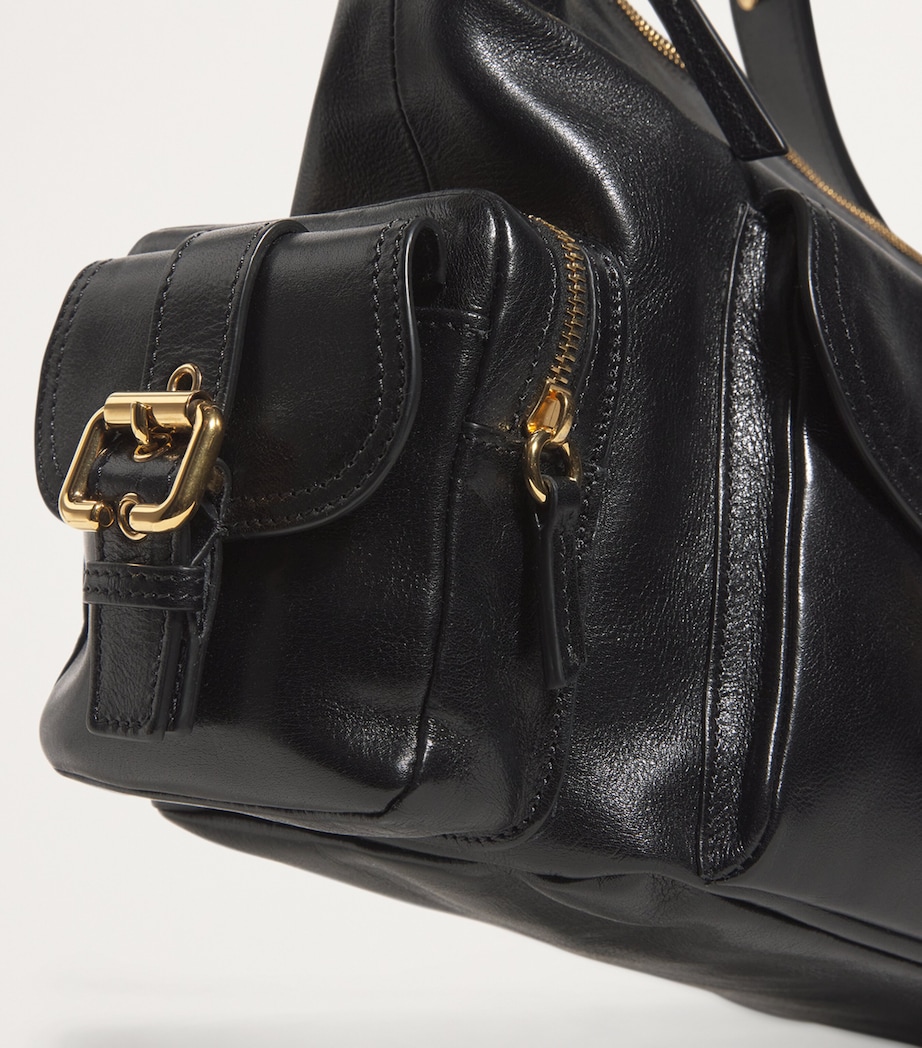 Medium Leather Camera Shoulder Bag BLACK Image 4