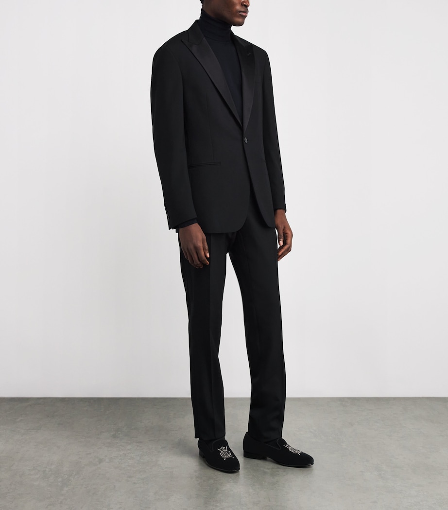 Velvet Crest-Embellished Slippers BLACK Image 6