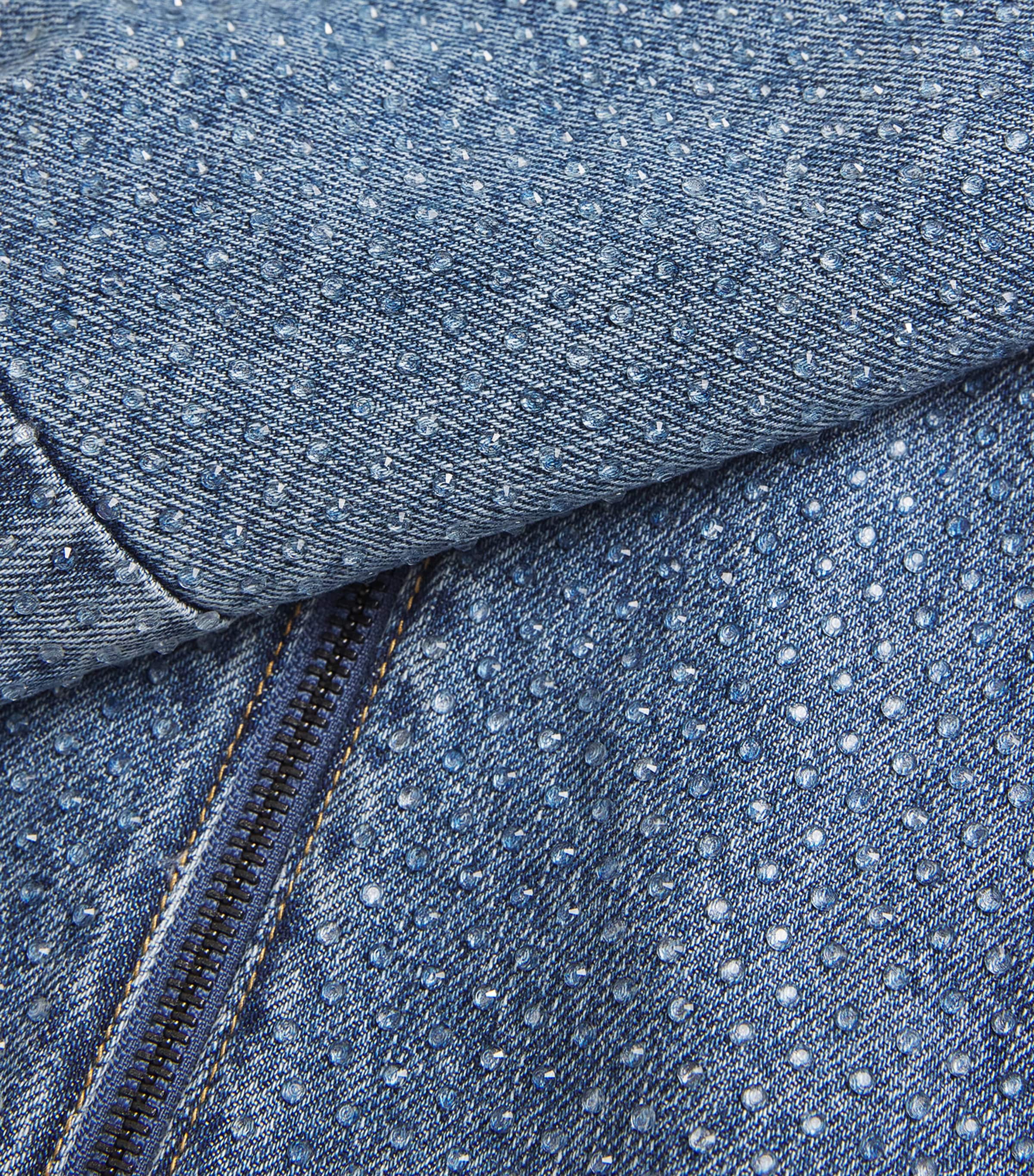 Denim Rhinestone-Embellished Crop Top BLUE Image 5