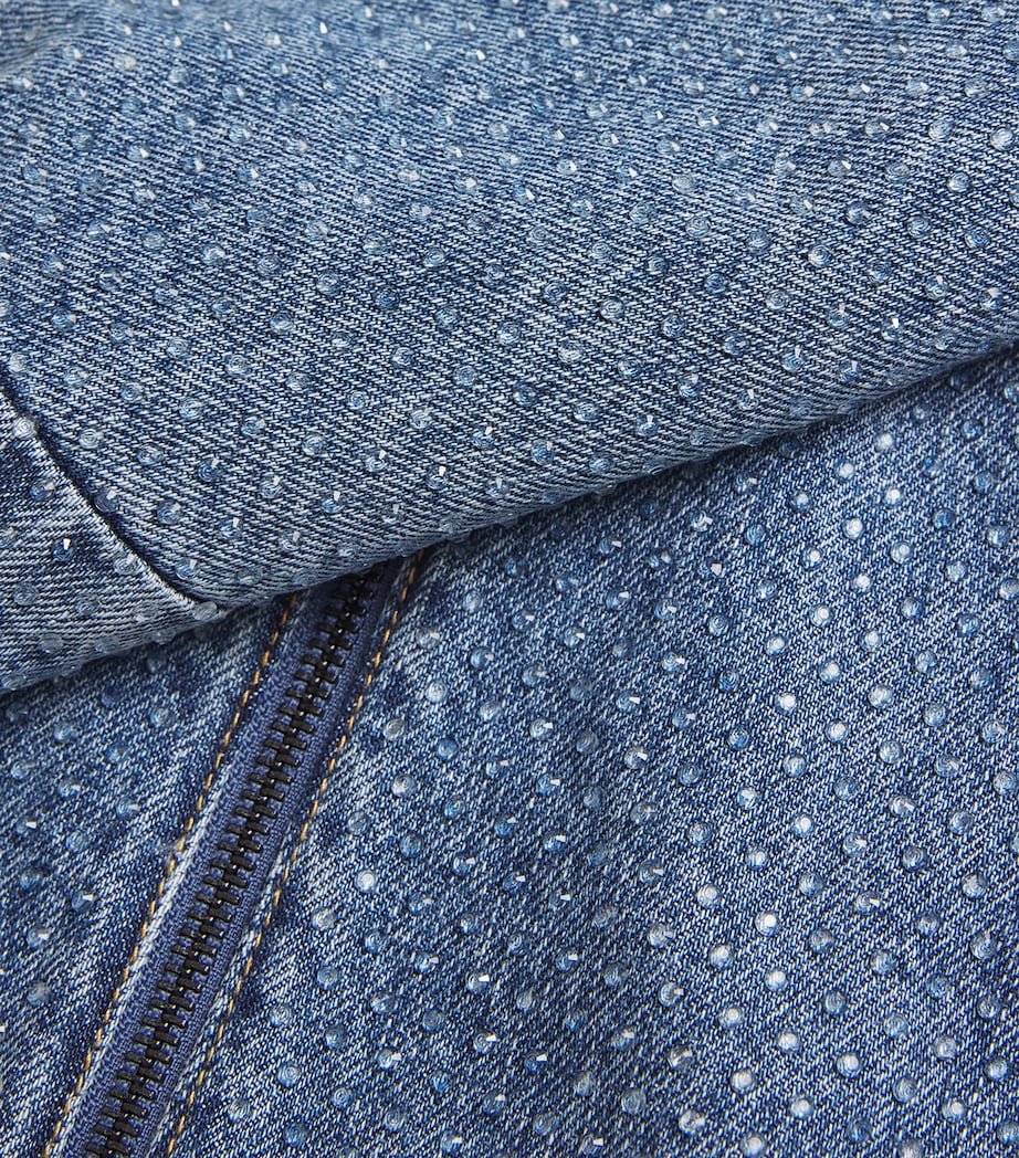 Denim Rhinestone-Embellished Crop Top BLUE Image 5